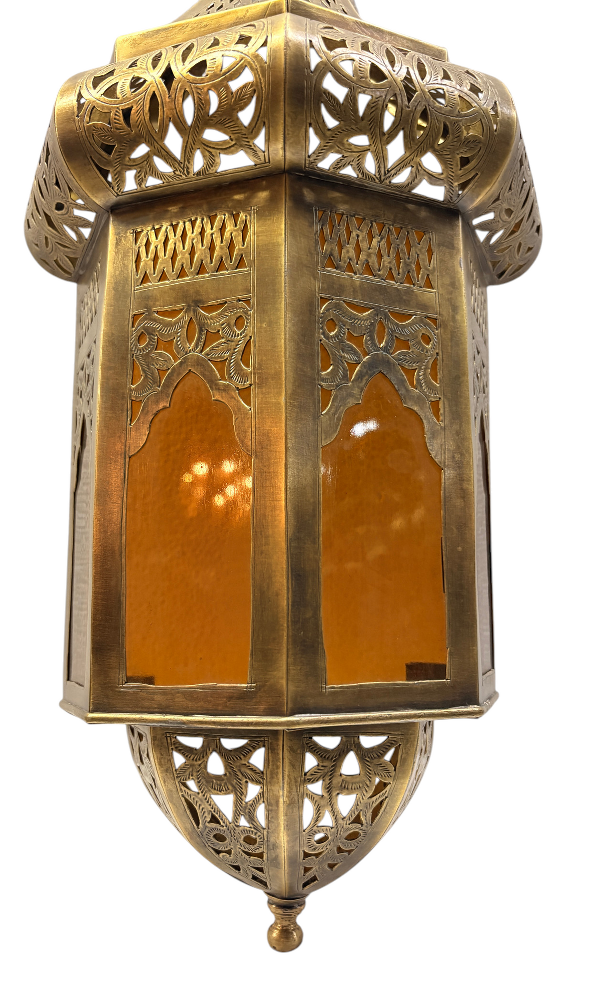 Domed Hexagonal Lantern Sconce with Amber Glass