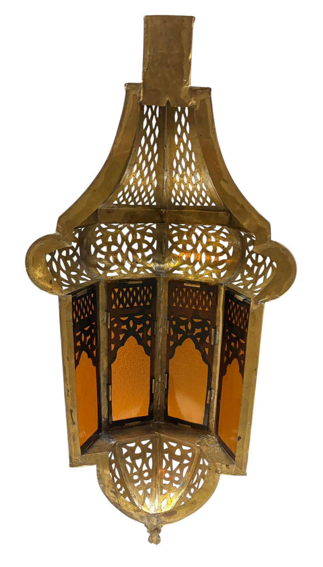 Domed Hexagonal Lantern Sconce with Amber Glass