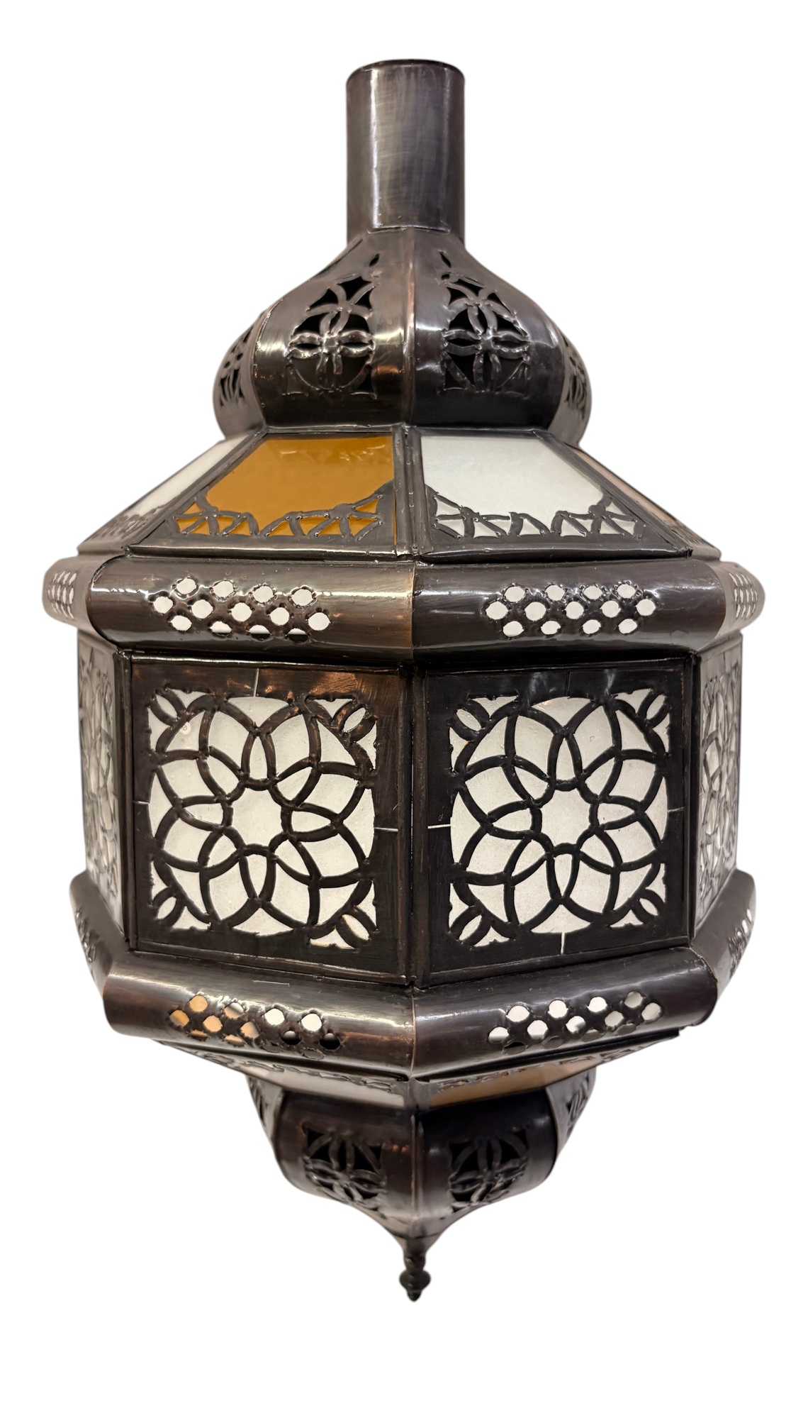 Hexagonal Lantern Sconce with Amber Glass