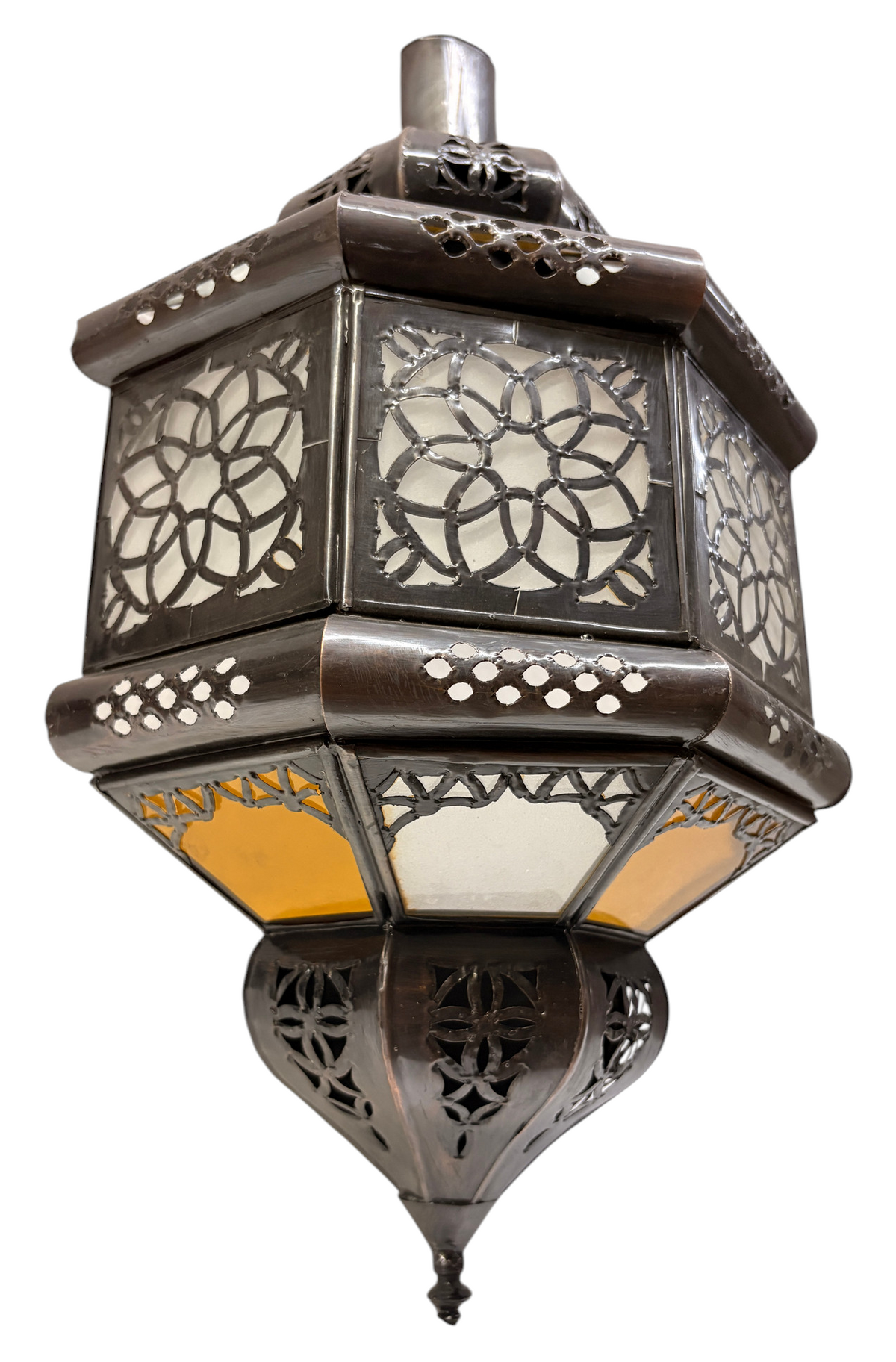 Hexagonal Lantern Sconce with Amber Glass