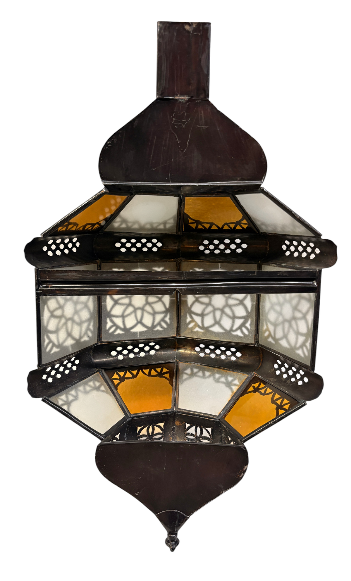Hexagonal Lantern Sconce with Amber Glass