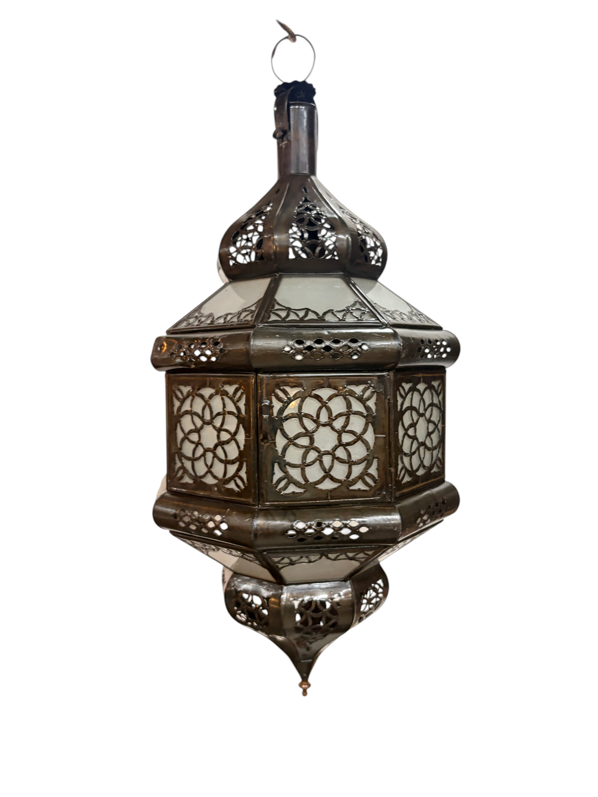 Hexagonal Hanging Lantern with Multicolor Glass