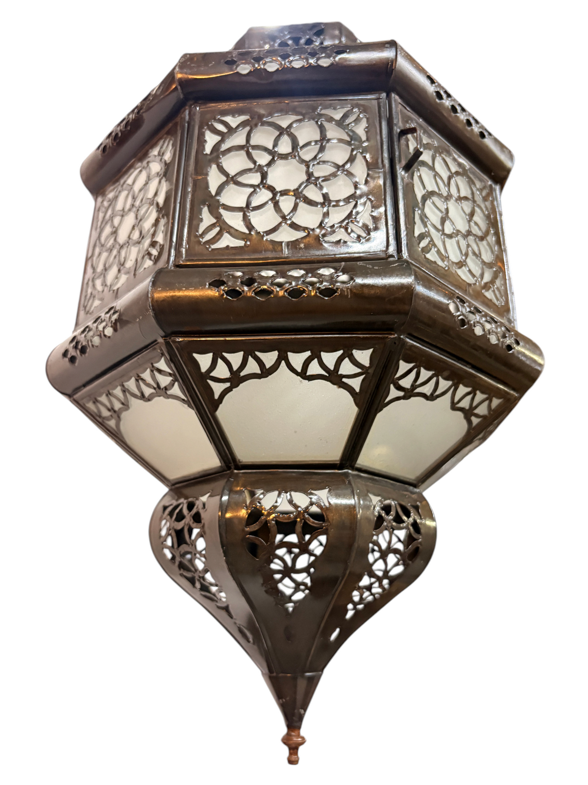Hexagonal Hanging Lantern with Multicolor Glass