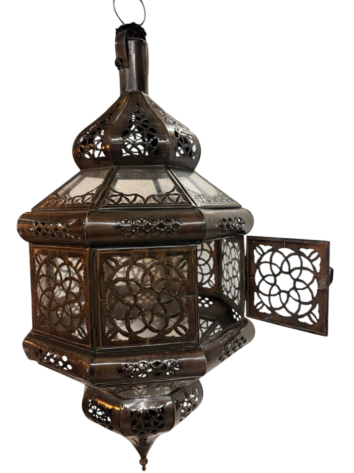 Hexagonal Hanging Lantern with Multicolor Glass
