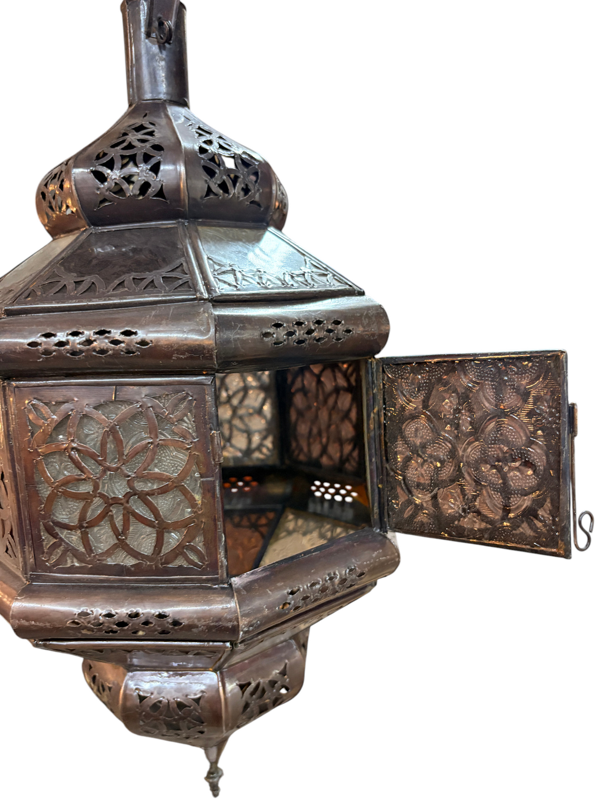 Hexagonal Hanging Lantern with Multicolor Glass