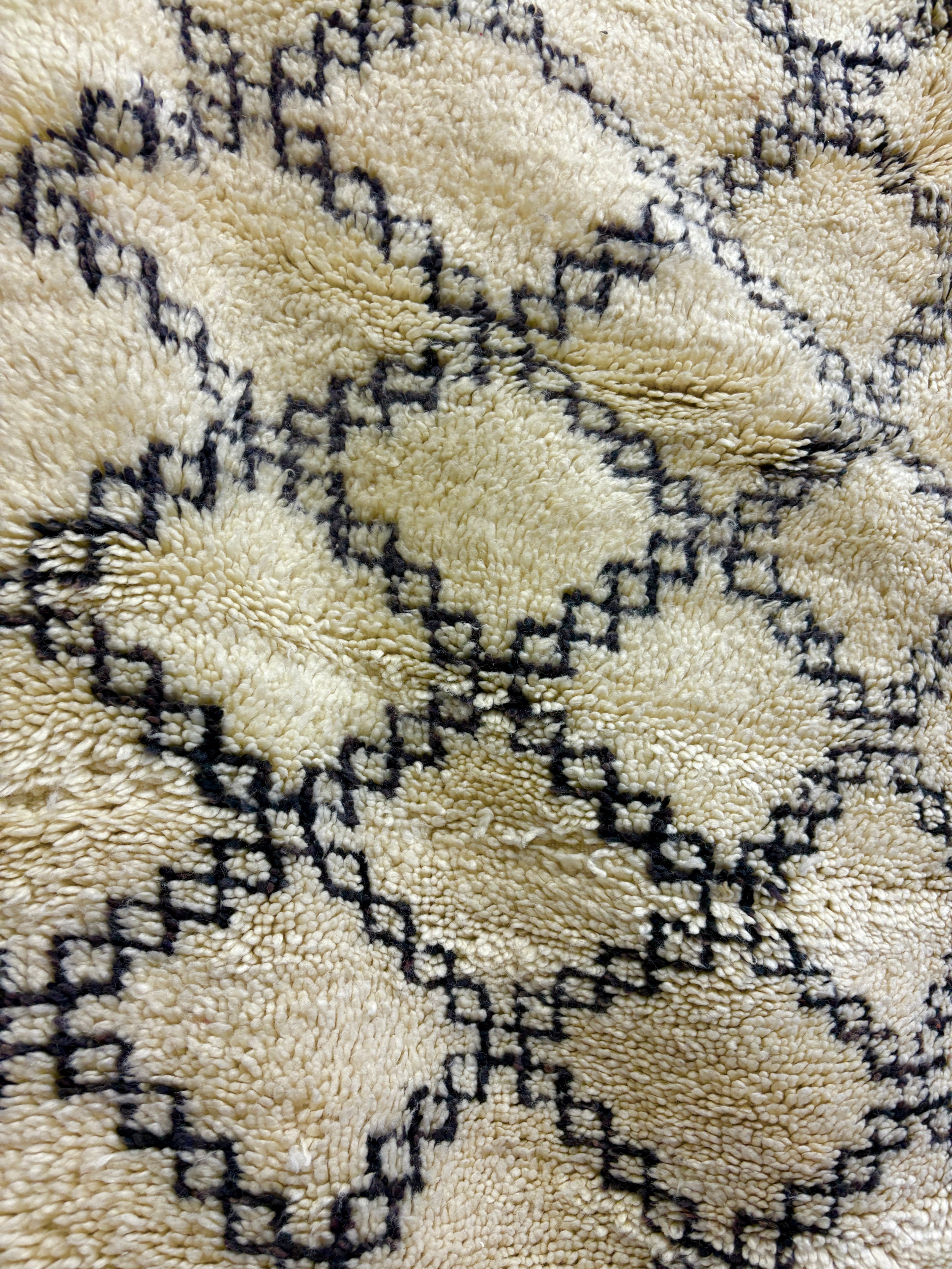 Vintage Beni Ourain Ivory Lattice Wool Rug