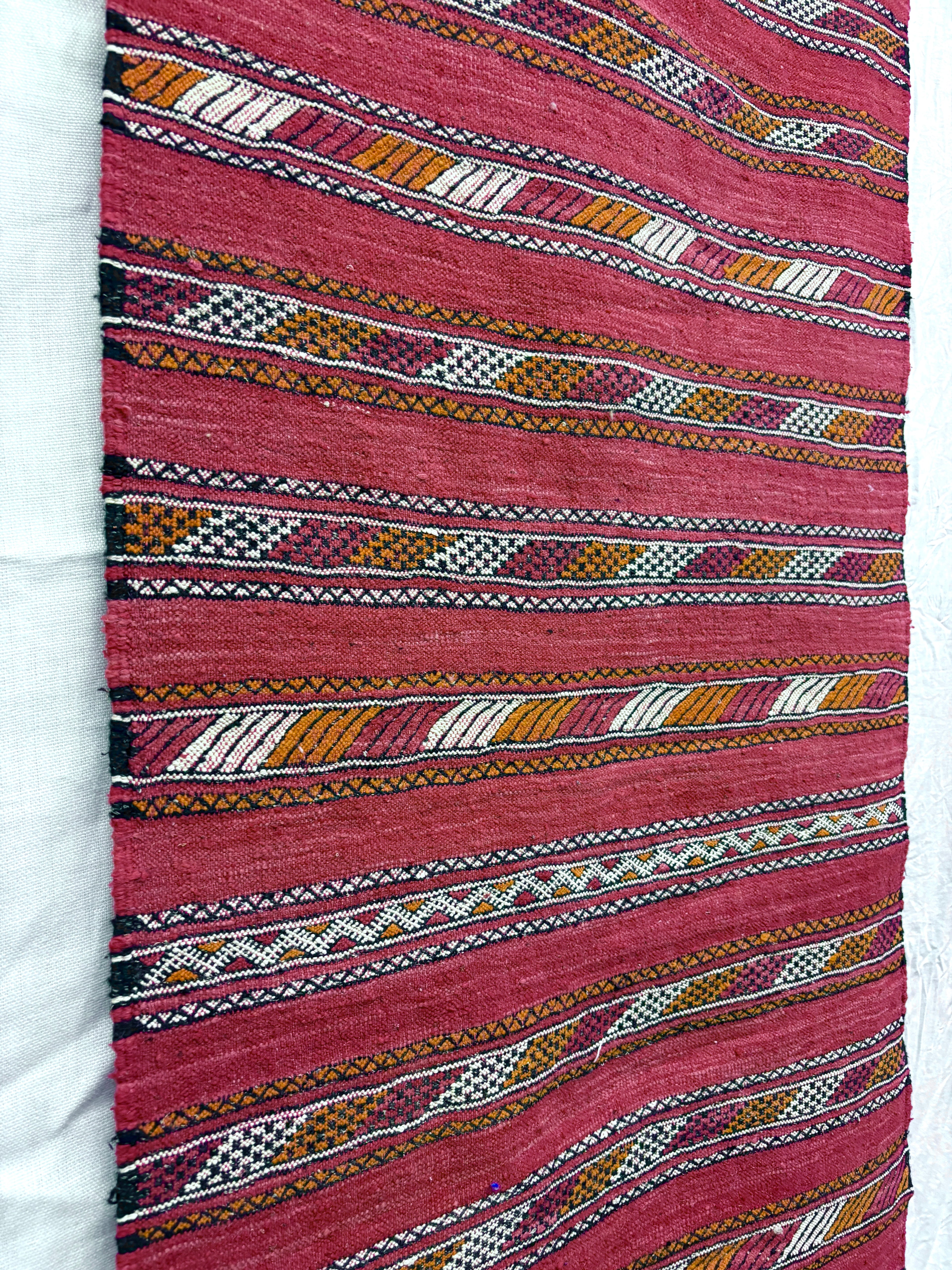 Moroccan Zemmour Kilim Red Striped Wool Rug