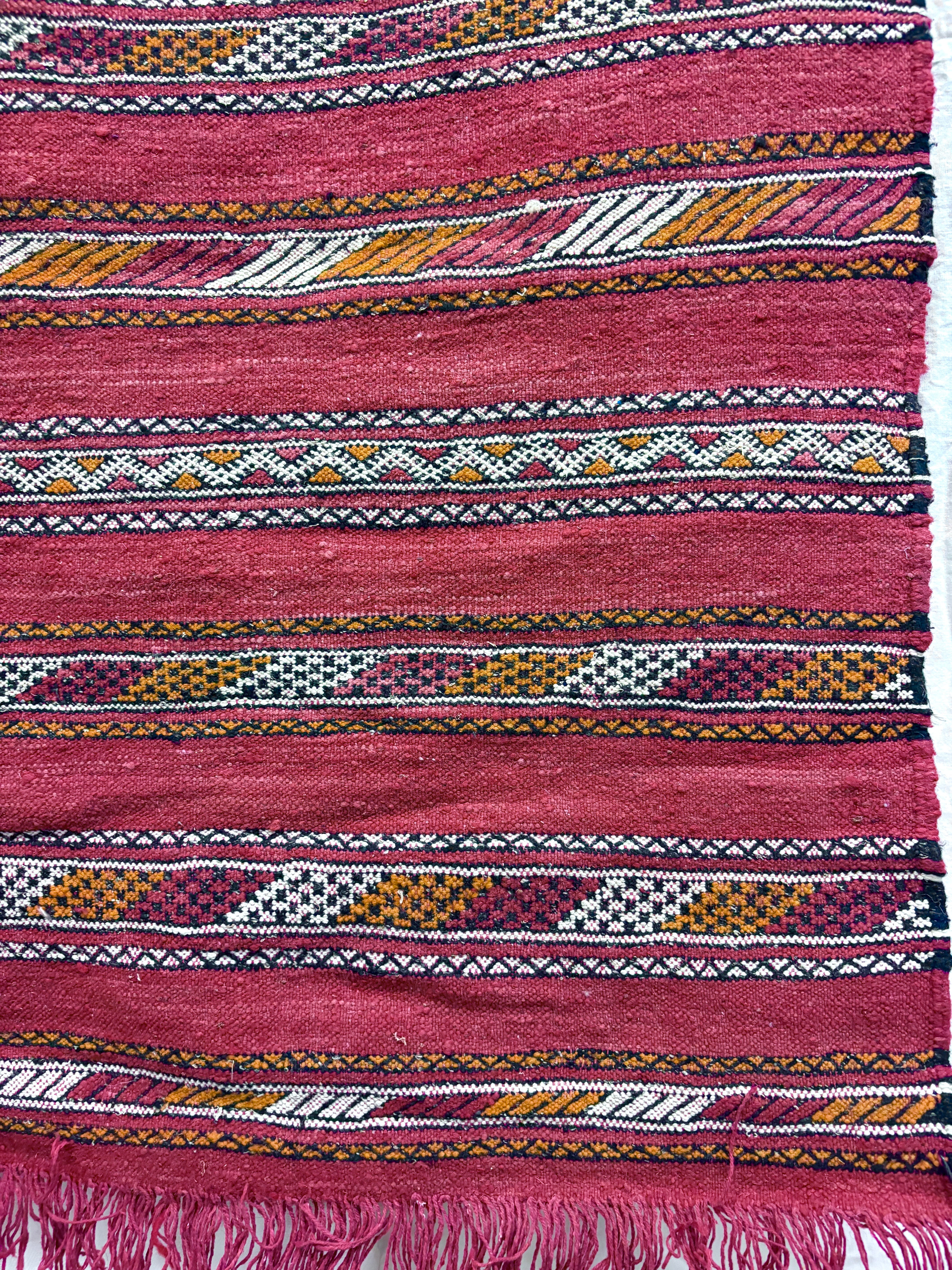 Moroccan Zemmour Kilim Red Striped Wool Rug