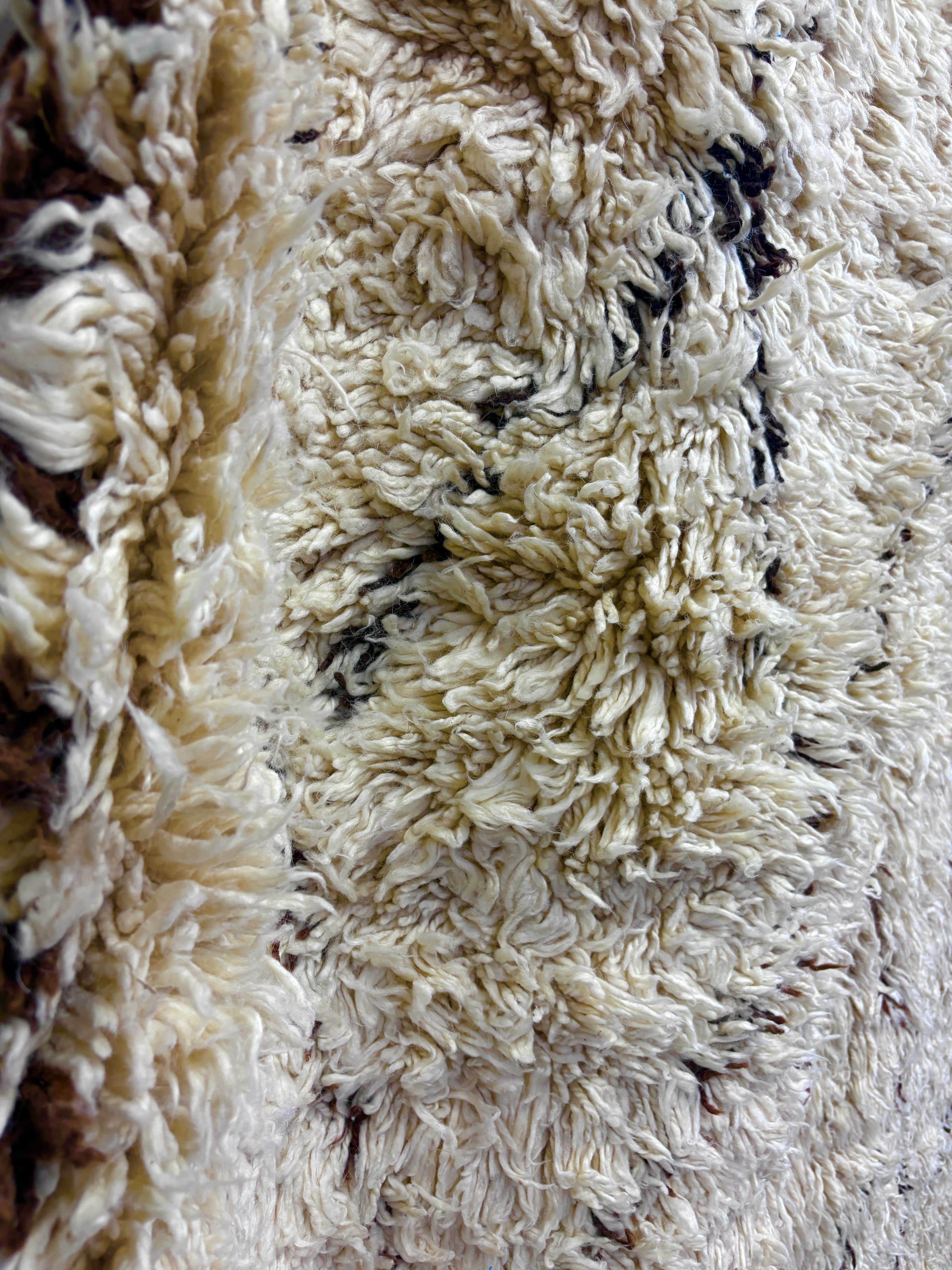 Beni Ourain Shag Rug in Ivory Wool with Faded Diamond Lattice