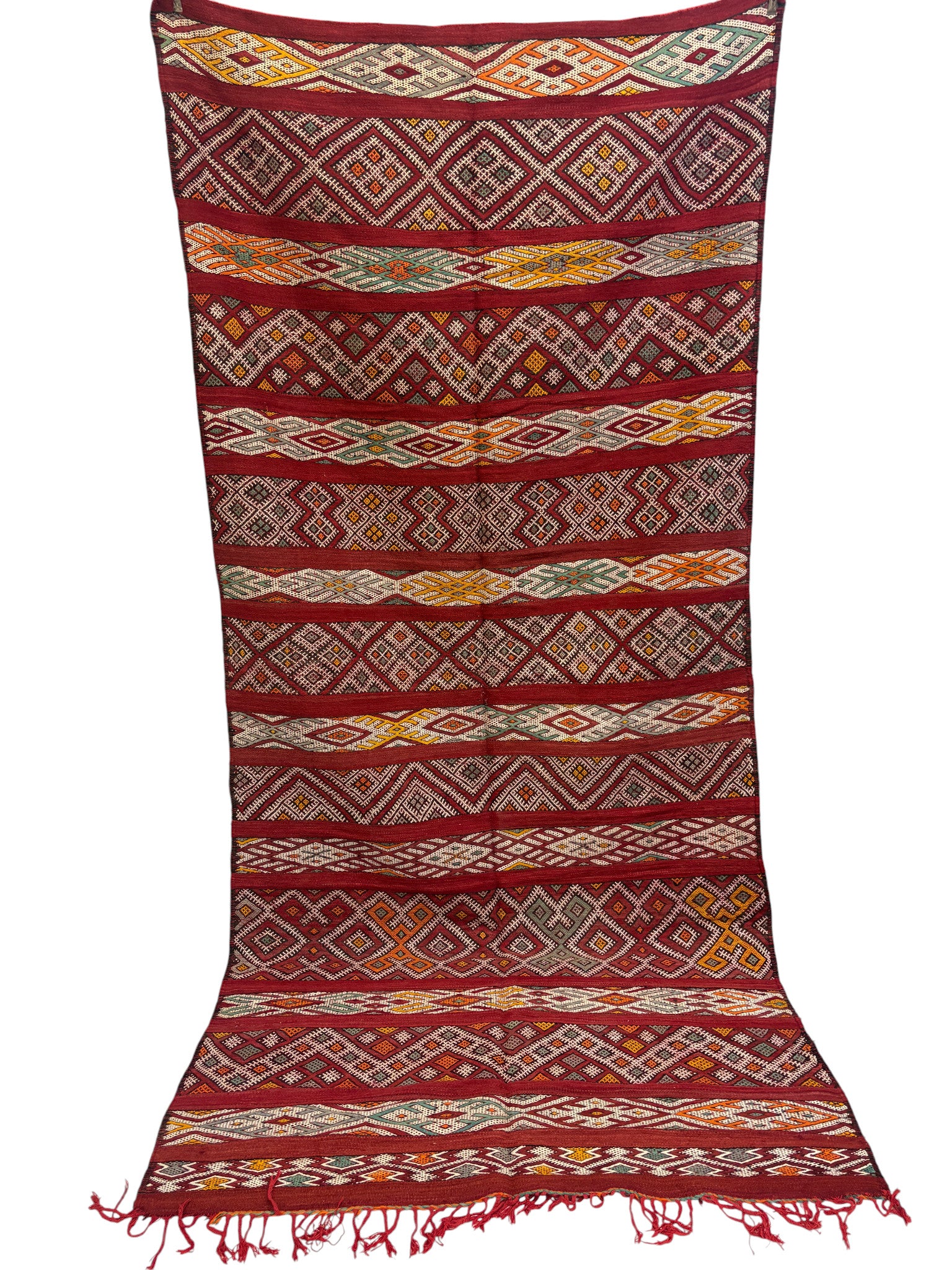 Kilim with Crimson Field and Continuous Brocaded Bands