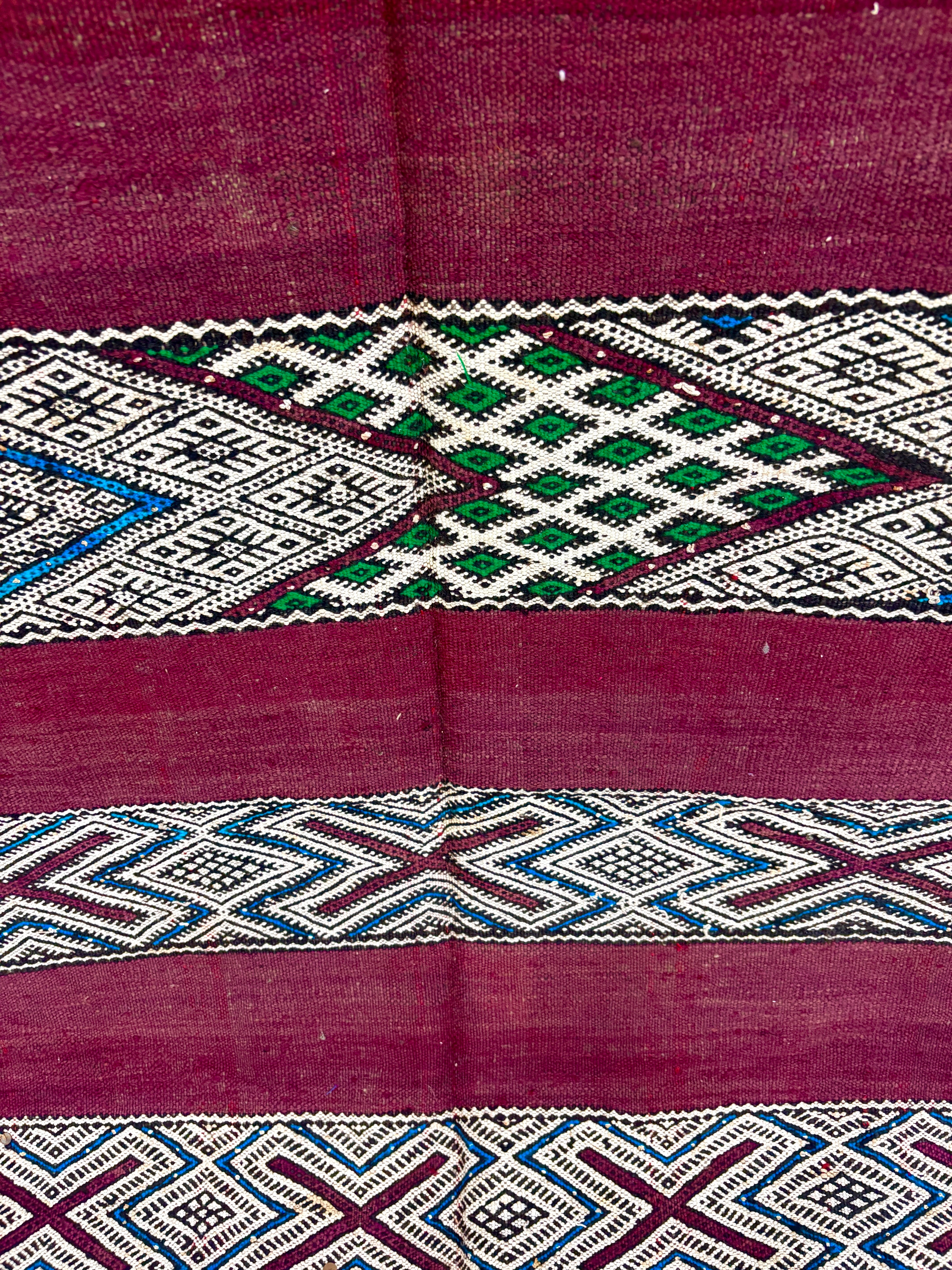 Zemmour Kilim with Aubergine Ground and Ivory Brocaded Bands