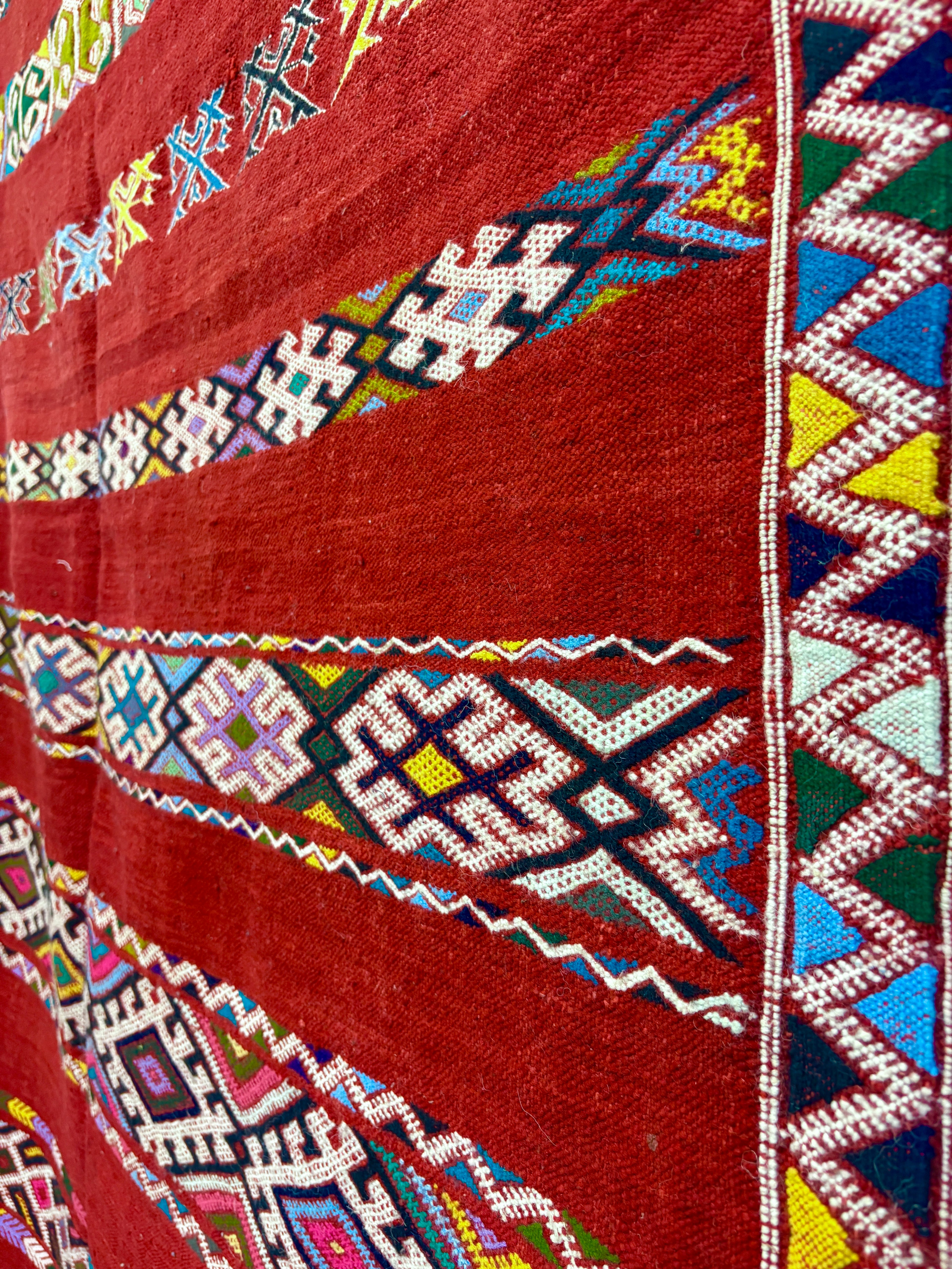 Kilim with Crimson Field and Polychrome Brocaded Bands
