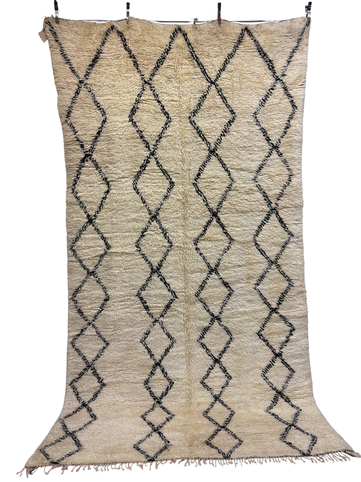 Beni Ourain Rug with Ivory Field and Black Diamond Lattice