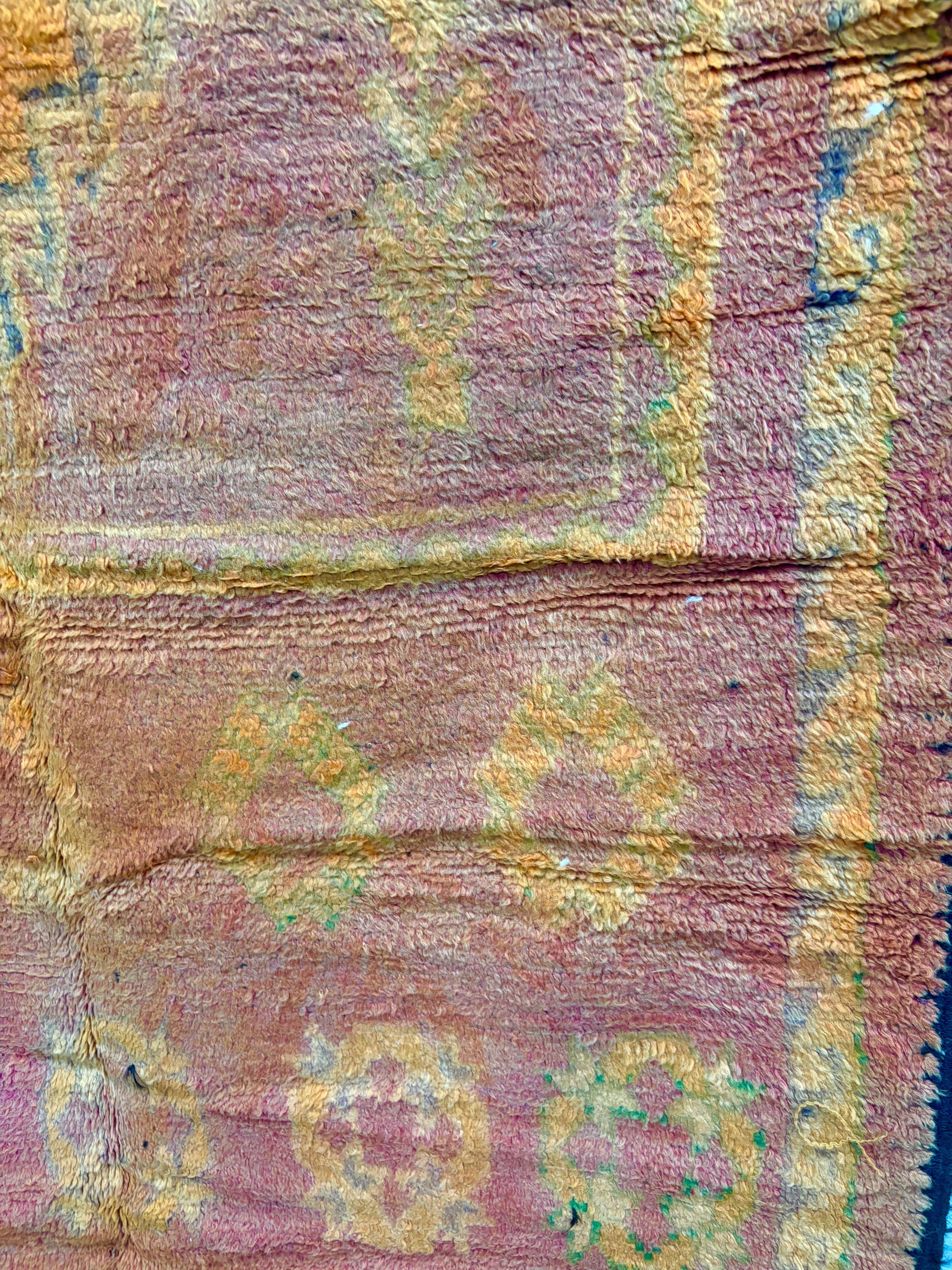 Vintage Boujaad Rug with Sun-Faded Saffron and Rose Field