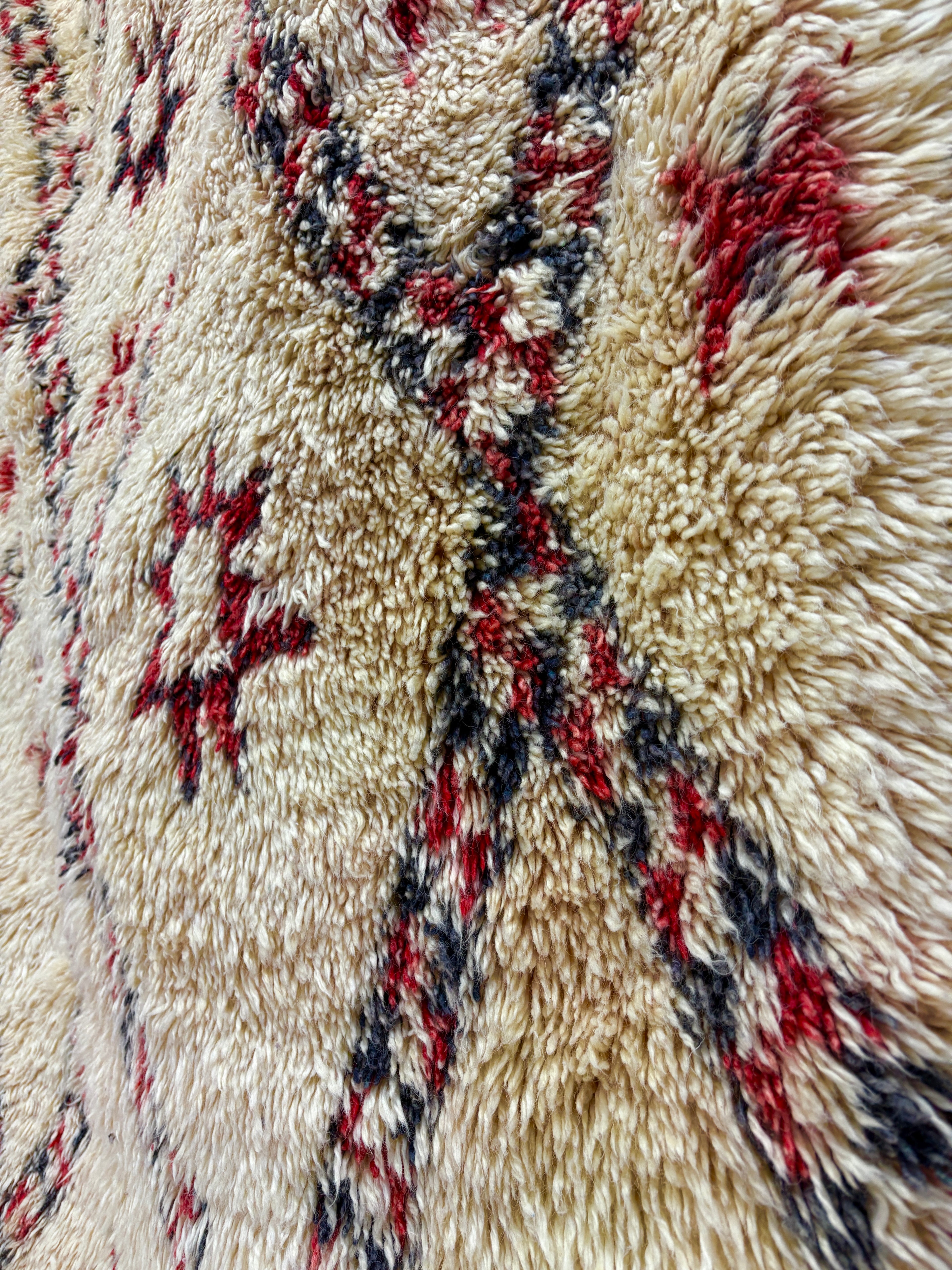 Beni Ourain Rug with Diamond Lattice and Crimson Stars