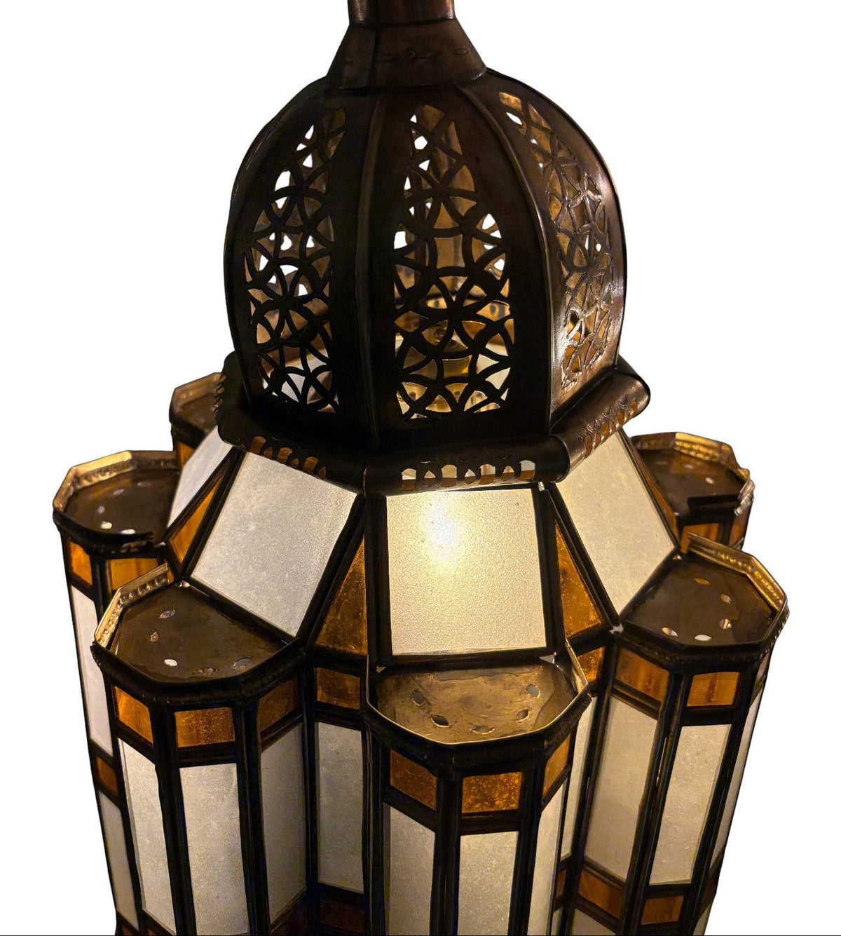 White and Amber Glass Brass Lamp