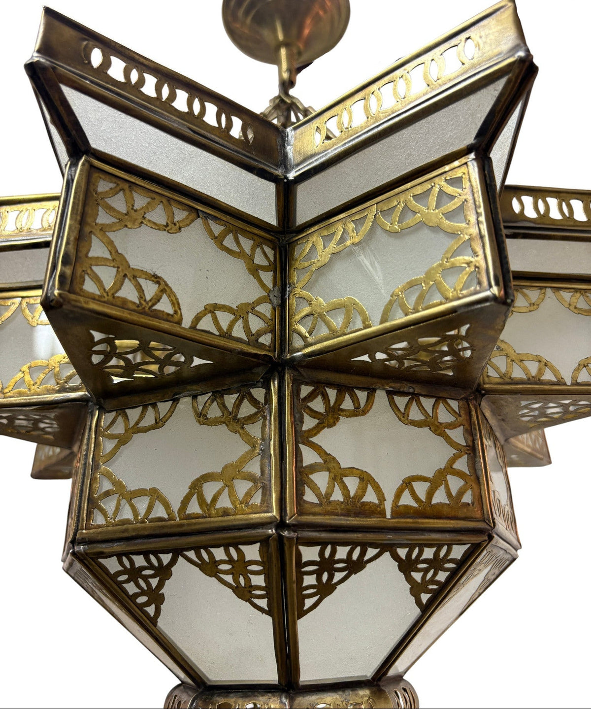 White Glass Star Brass Lamp