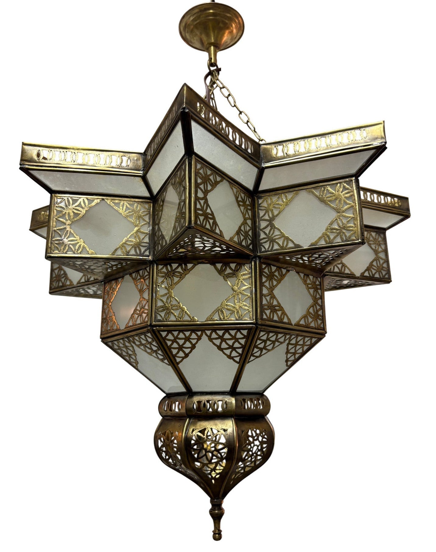 Large White Glass Brass Star Lamp