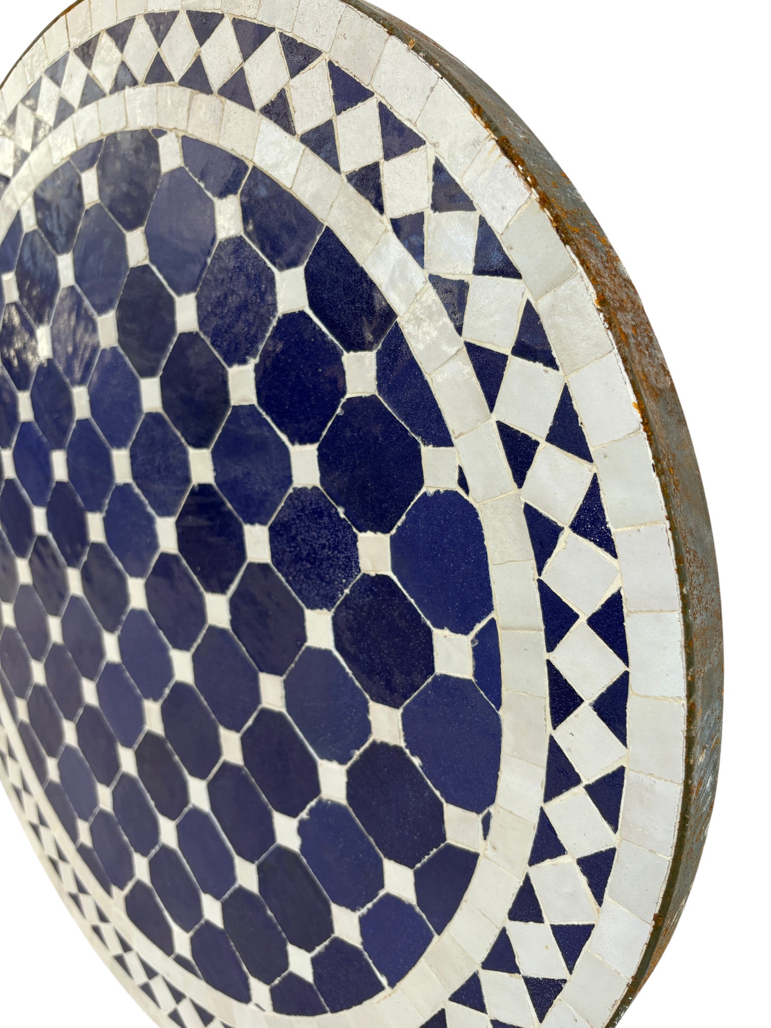 24" Blue and White Round Mosaic Tile Table Top