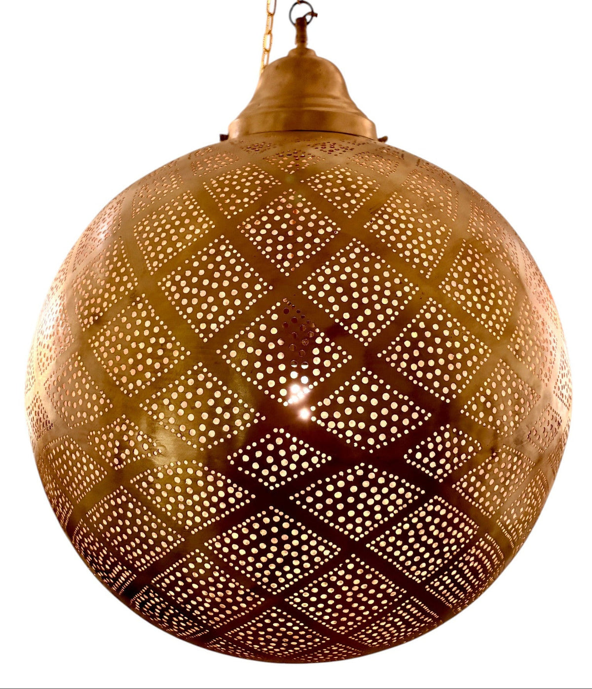 Criss Cross Brass Sphere Light Fixture