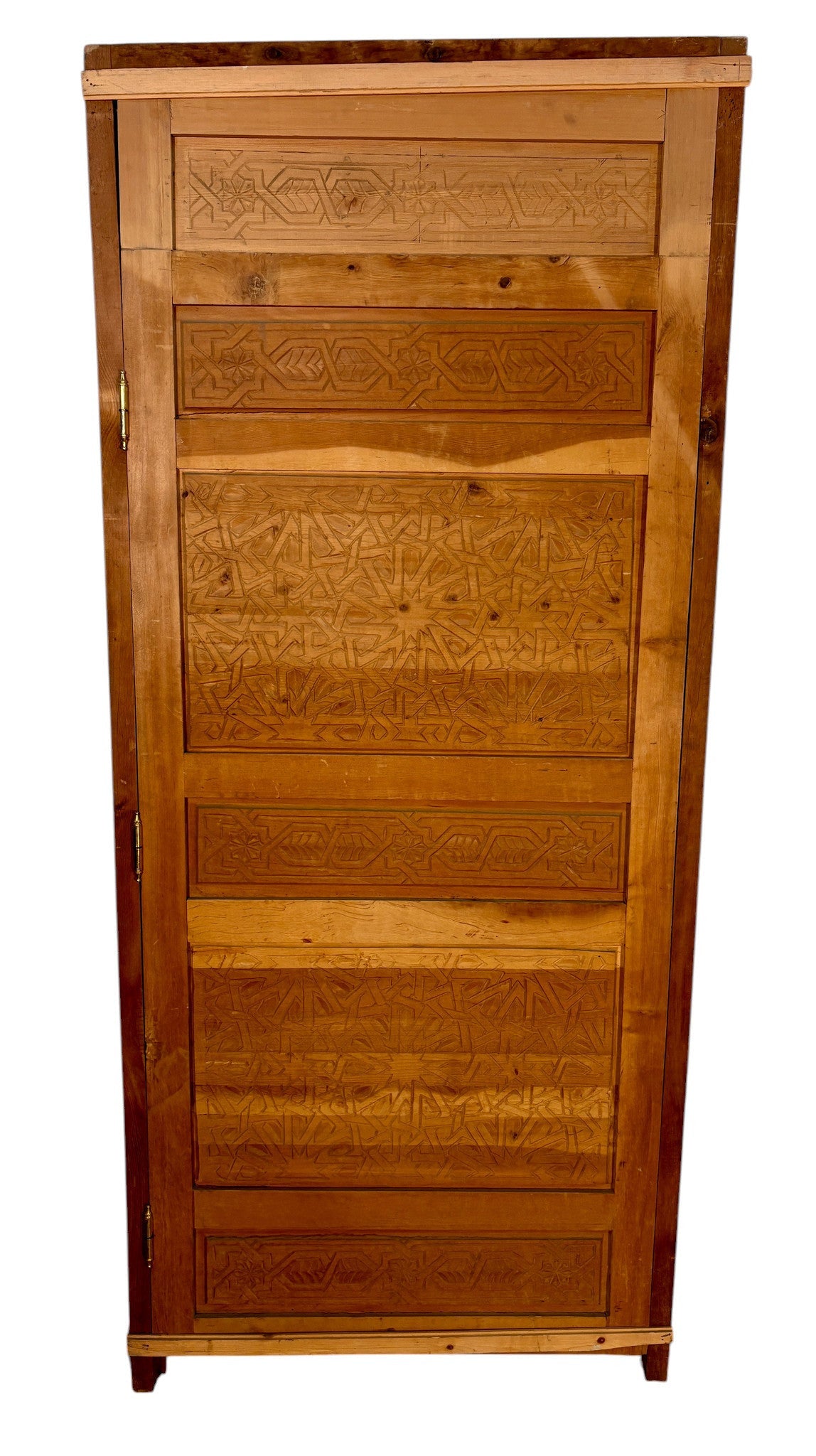Antique Hand-Carved Moroccan Cedar Door with Cartouche Medallions