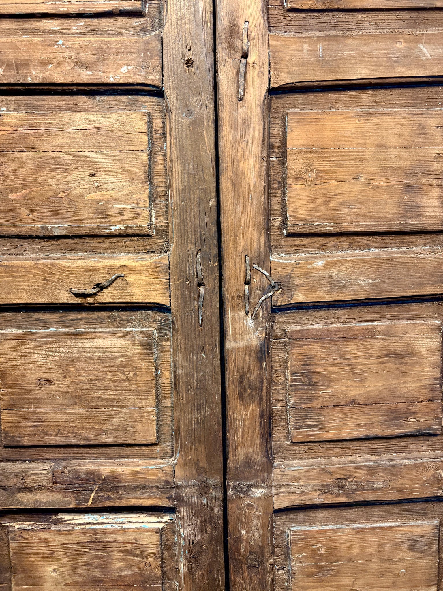 Antique Moroccan Double Doors with Carved Panels and Iron Hardware