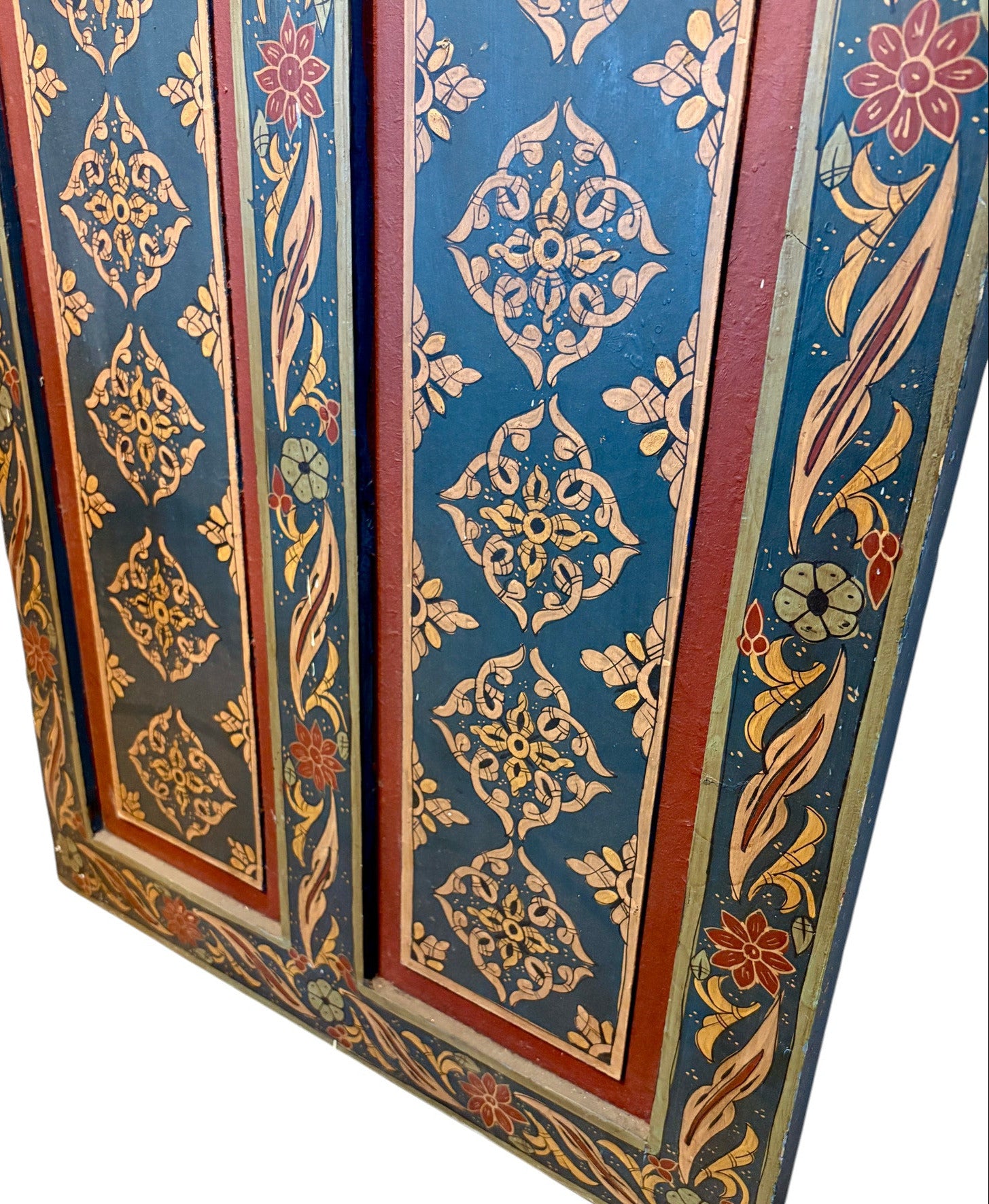 Antique Hand-Painted Moroccan Door with Stained Glass Panels