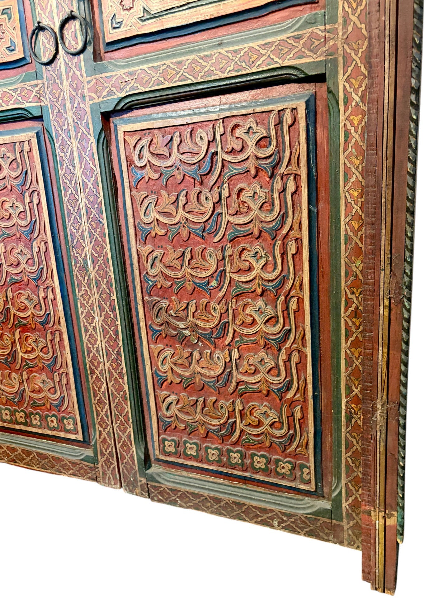 Antique Hand-Painted Moroccan Double Doors with Calligraphic Panels