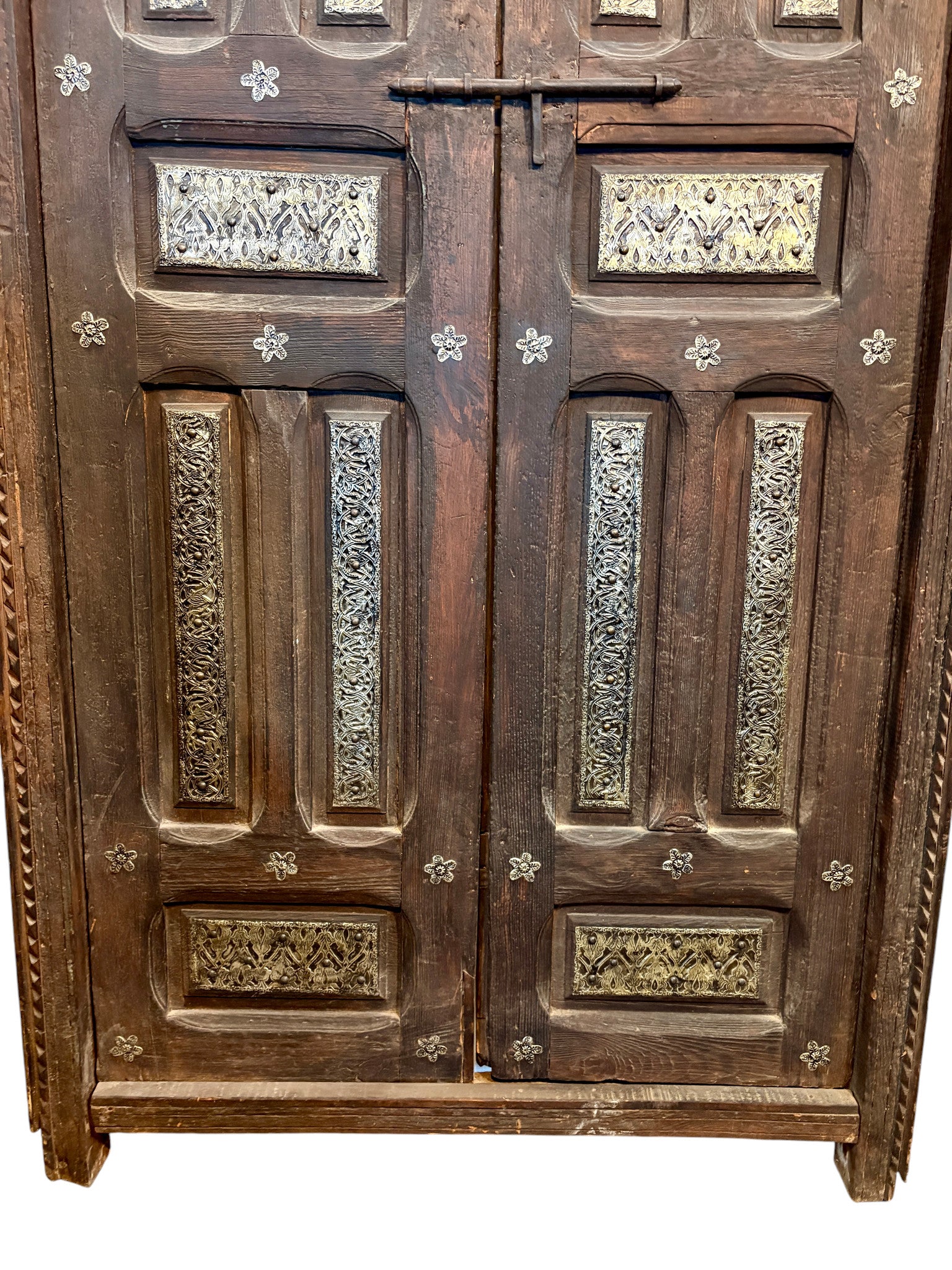 Antique Moroccan Double Doors with Metalwork Inlay