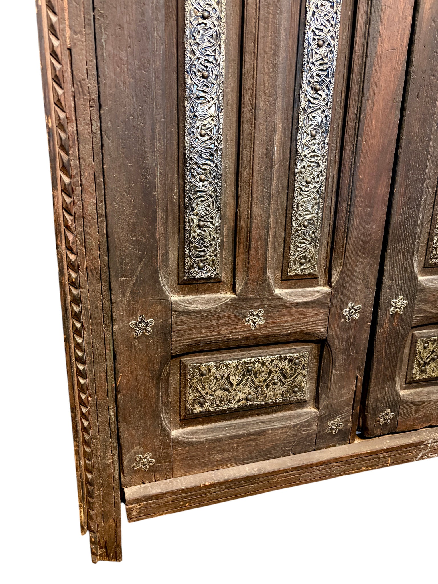 Antique Moroccan Double Doors with Metalwork Inlay
