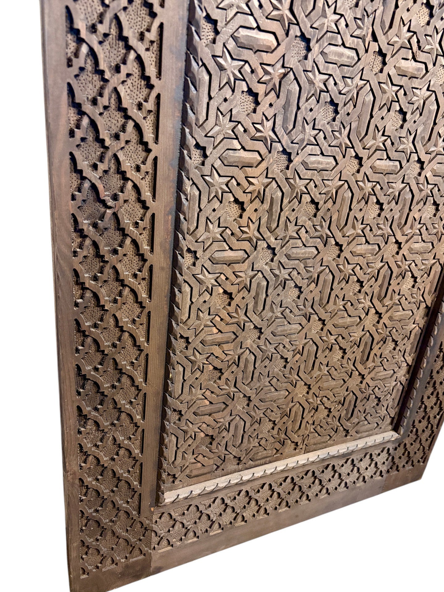 Antique Hand-Carved Moroccan Door with Andalusi Star GeometryAntique Hand-Carved Moroccan Door with Andalusi Star Geometry