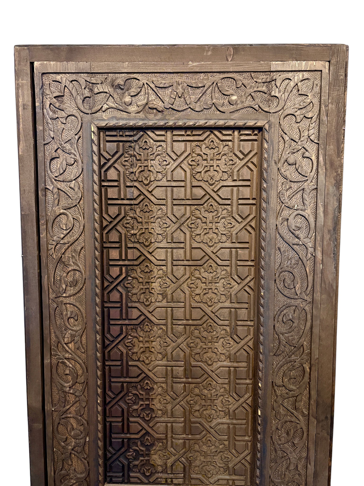 Antique Hand-Carved Moroccan Door with Horseshoe Arch
