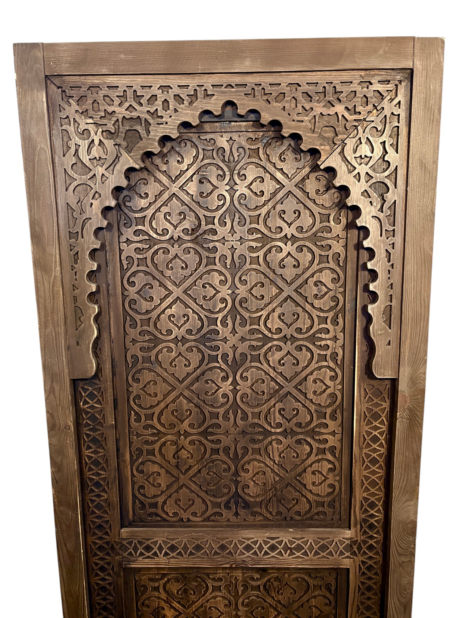 Antique Hand-Carved Moroccan Door with Scalloped Muqarnas Arch