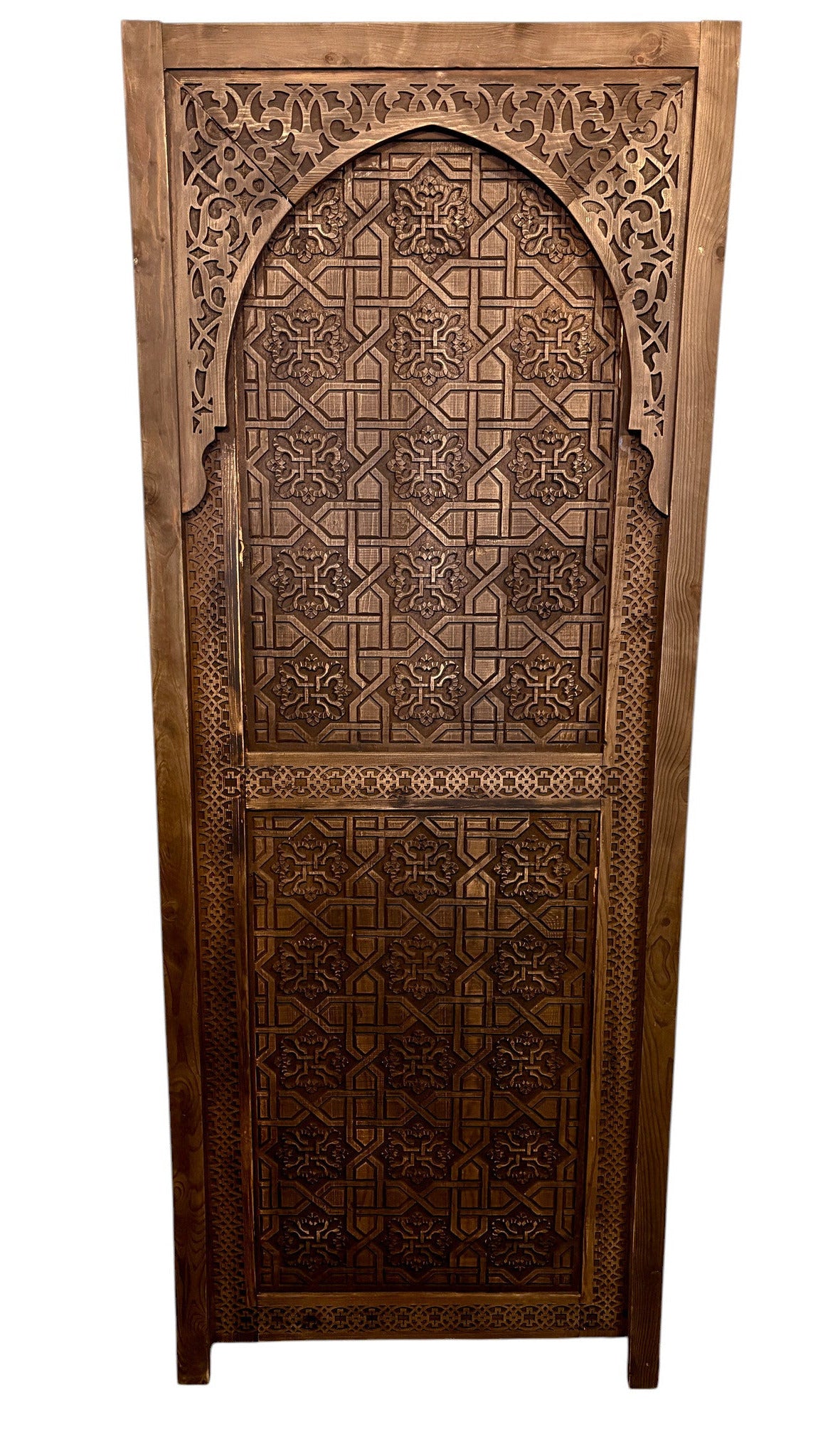 Antique Hand-Carved Moroccan Door with Pointed Arch