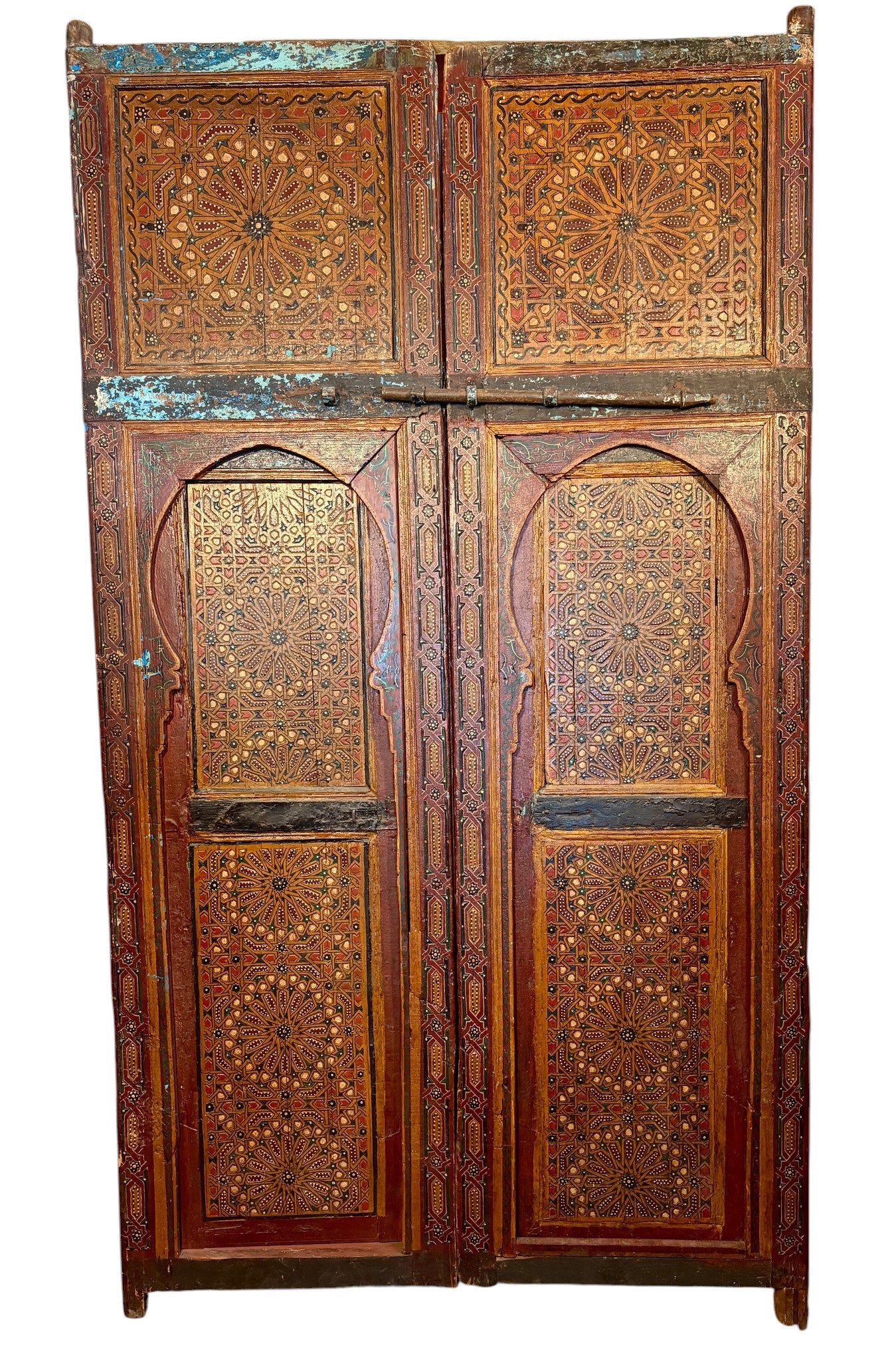 Antique Moroccan Riad Door with Twin Painted Mihrab Arches