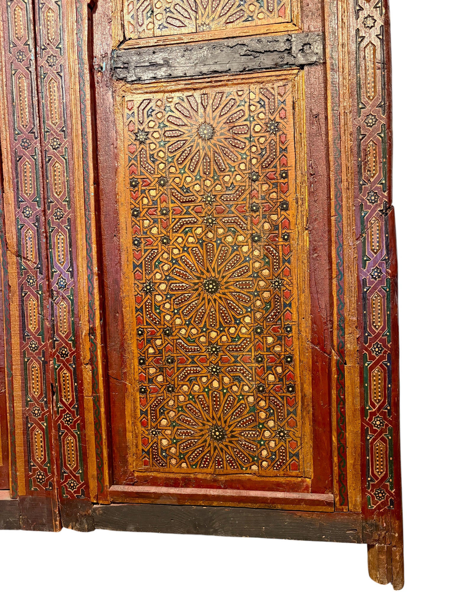 Antique Moroccan Riad Door with Twin Painted Mihrab Arches