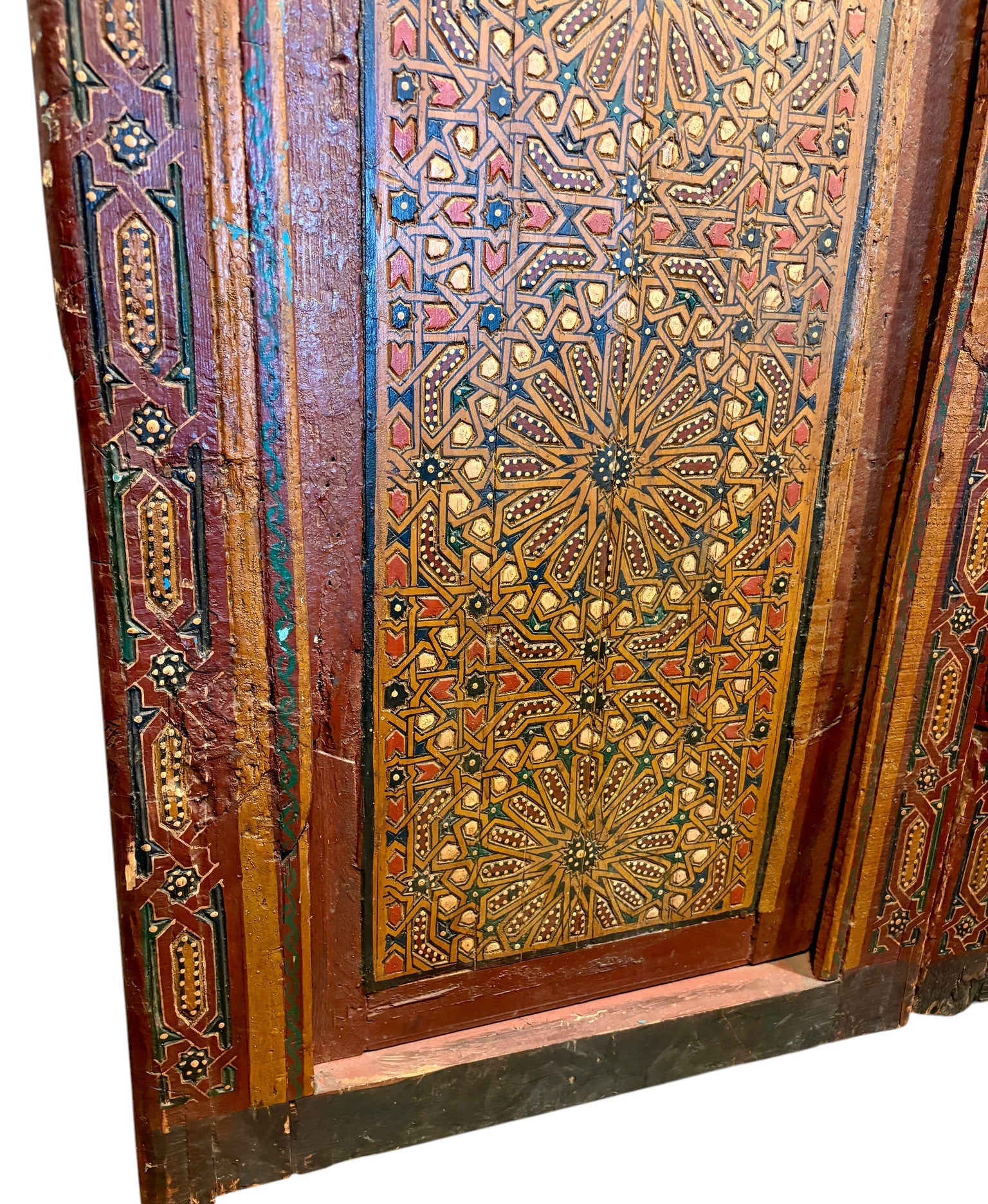 Antique Moroccan Riad Door with Twin Painted Mihrab Arches