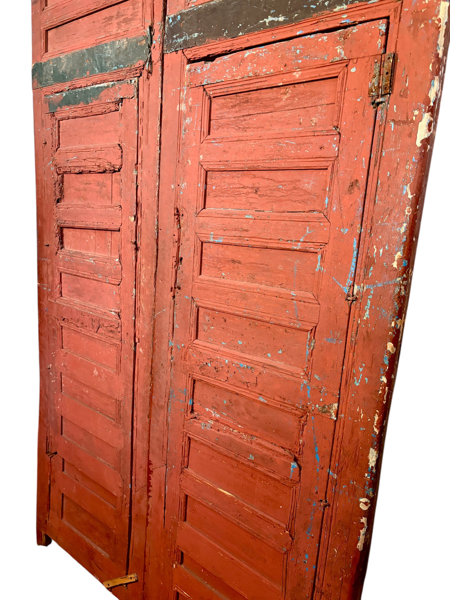 Antique Moroccan Riad Door with Twin Painted Mihrab Arches