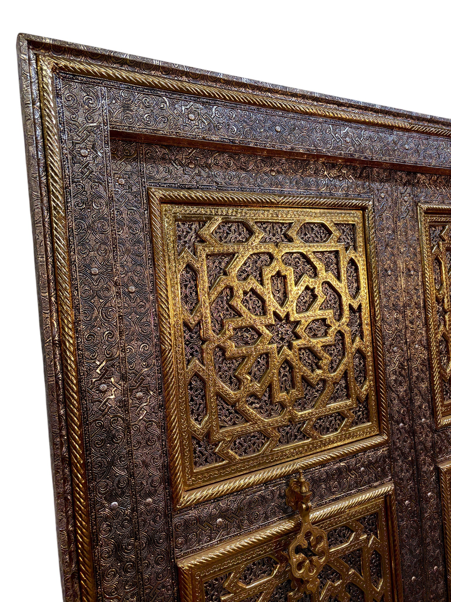 Moroccan Brass and Silver Metal-Clad Double Doors