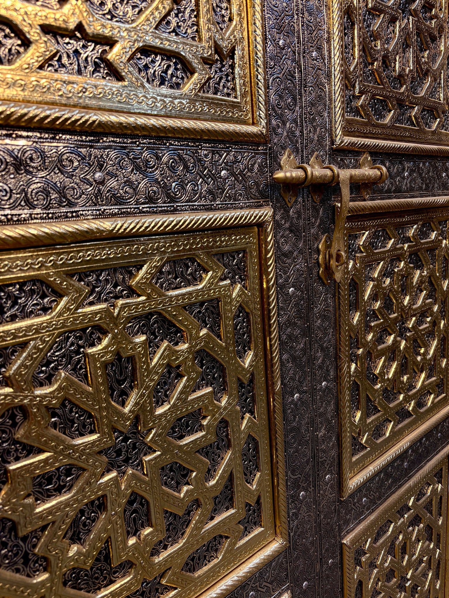 Moroccan Brass and Silver Metal-Clad Double Doors