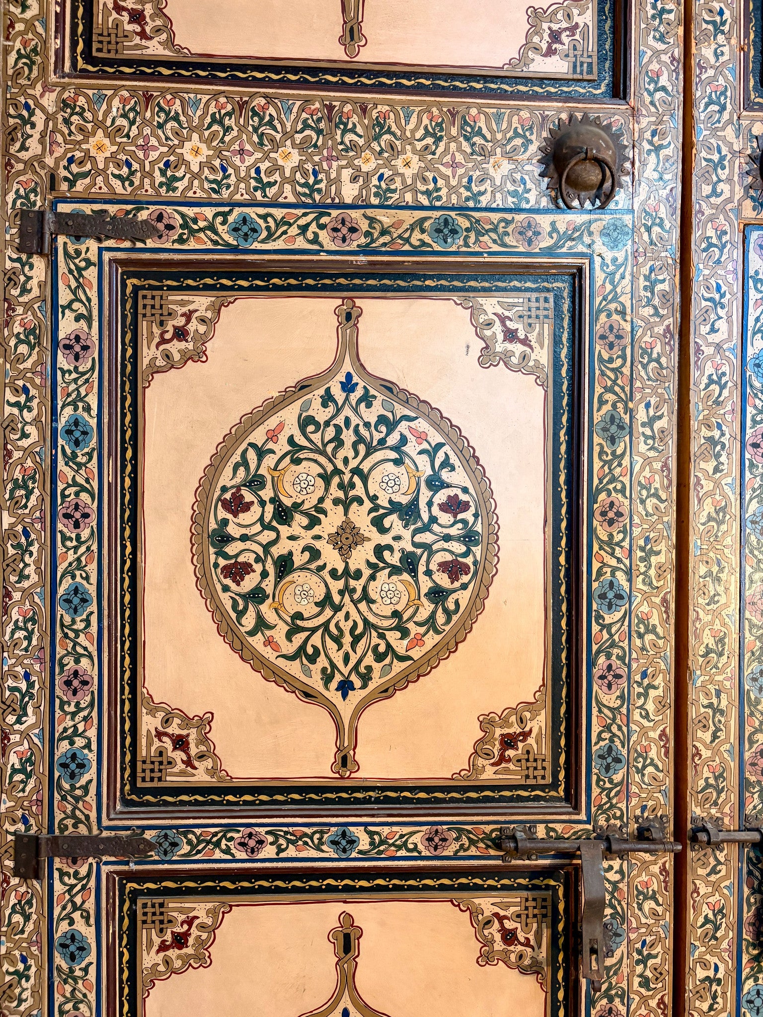 Antique Hand-Painted Moroccan Zouak Double Doors with Pendant Medallions