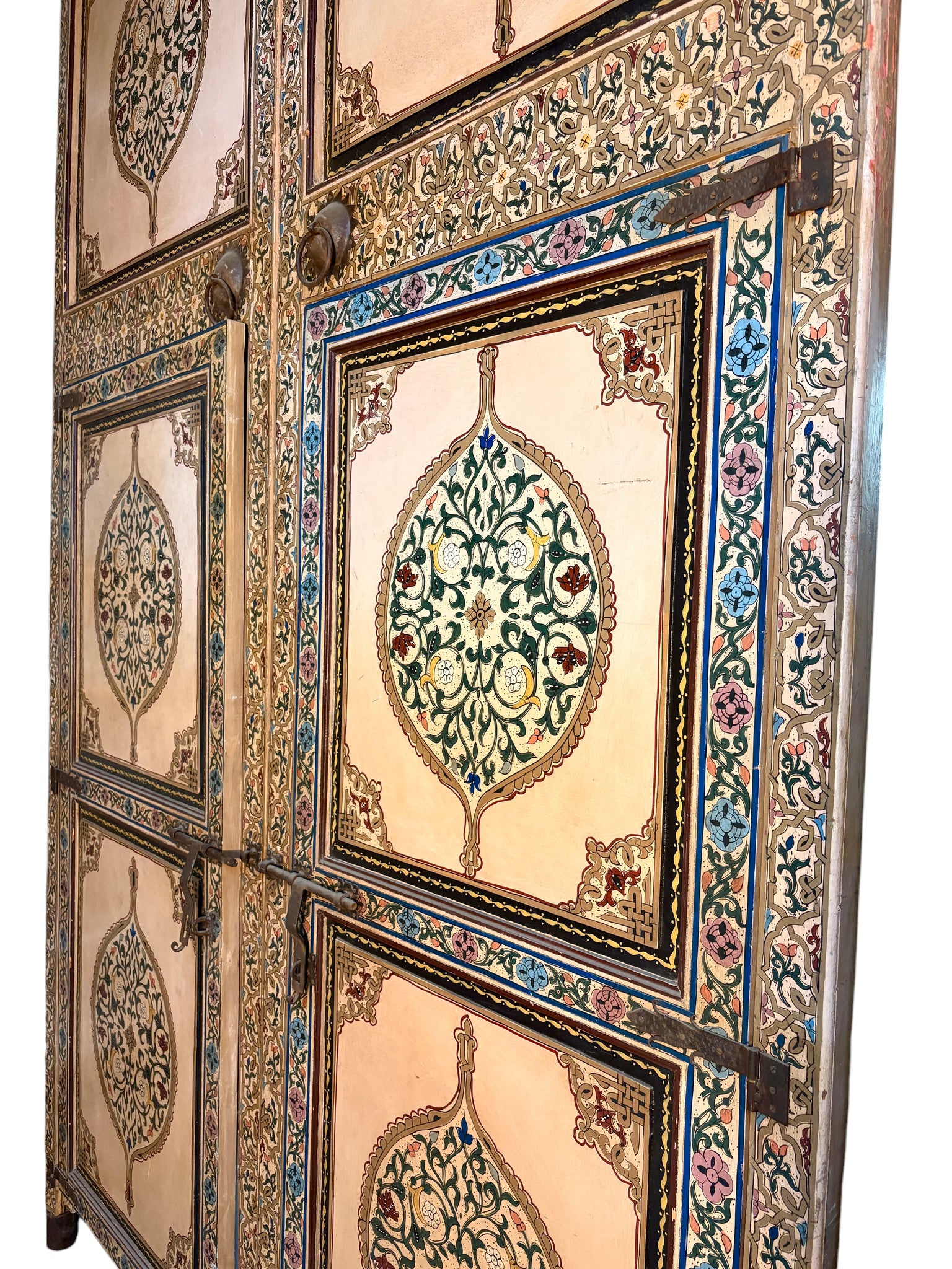 Antique Hand-Painted Moroccan Zouak Double Doors with Pendant Medallions