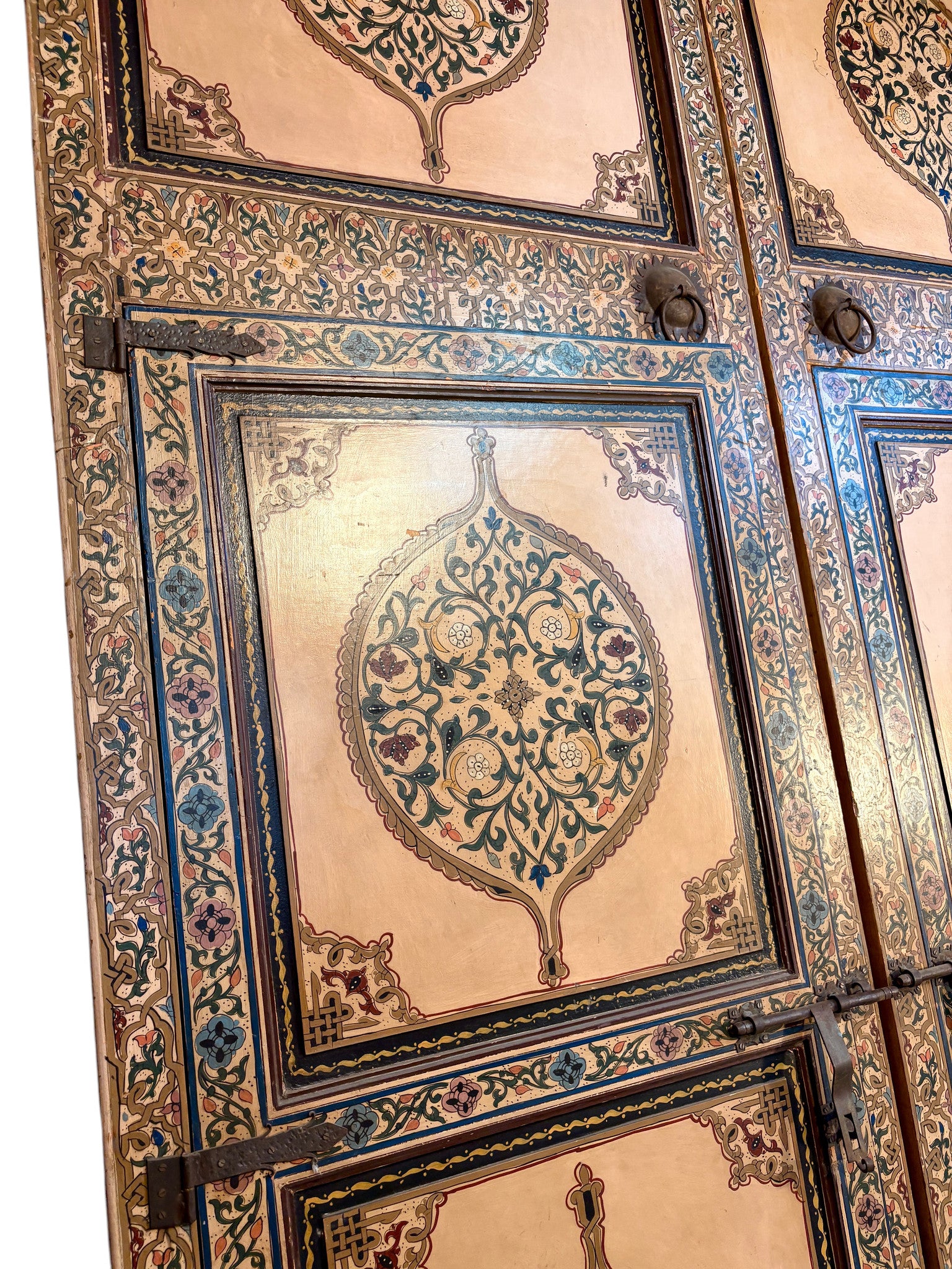 Antique Hand-Painted Moroccan Zouak Double Doors with Pendant Medallions