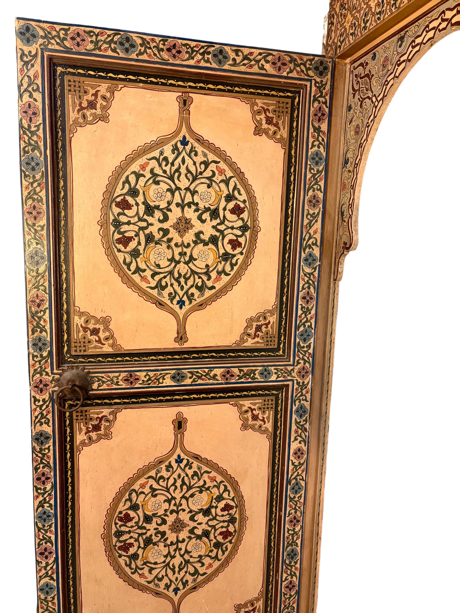 Antique Hand-Painted Moroccan Zouak Double Doors with Pendant Medallions