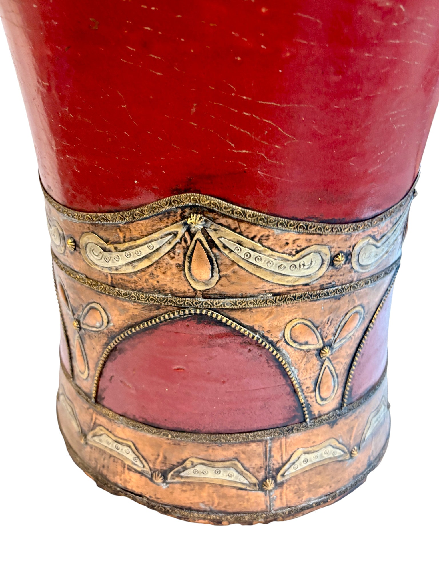 Moroccan Hand-Painted Lidded Urn with Brass and Silver Metalwork