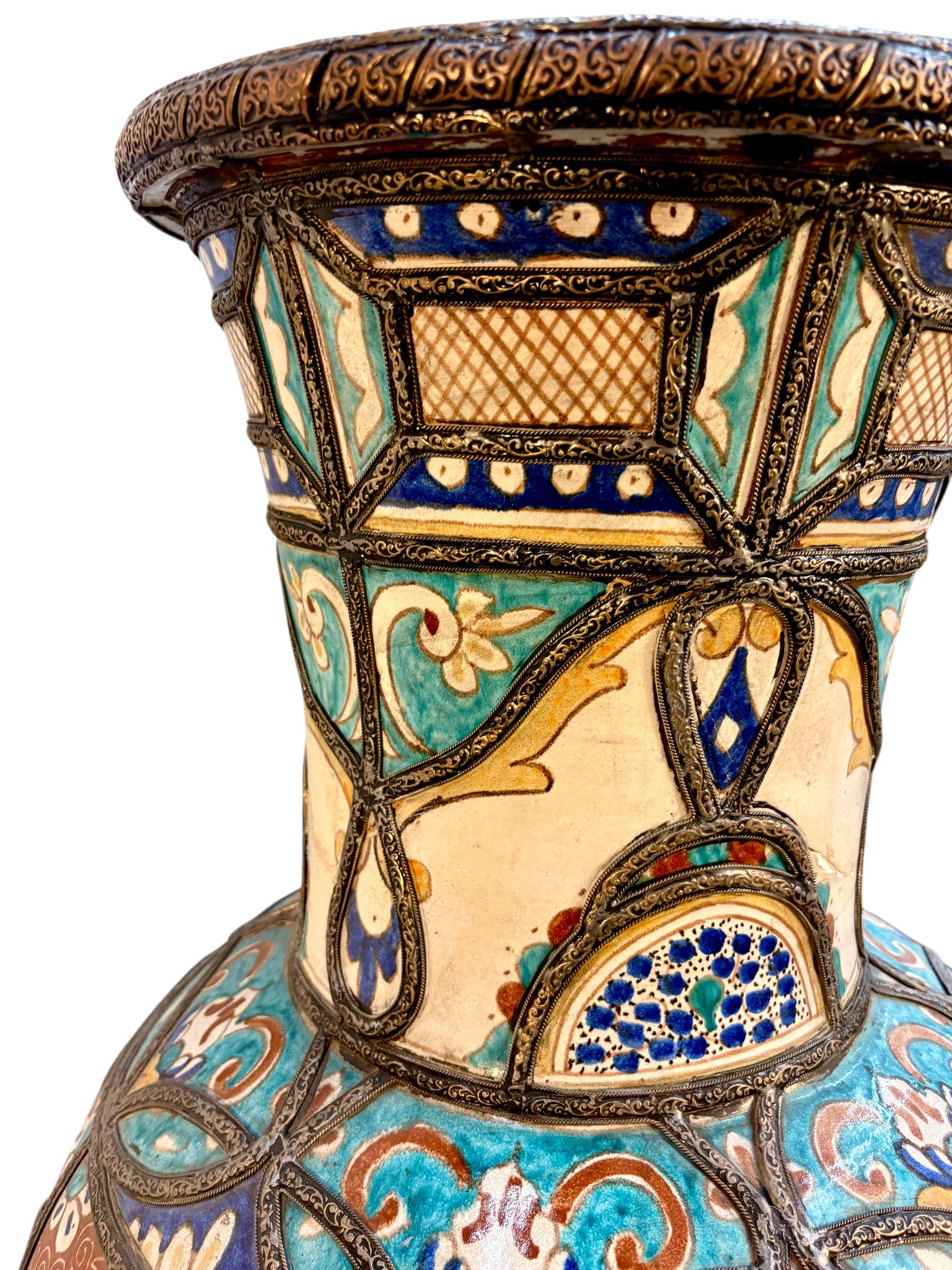 Fassi Hand-Painted Ceramic Urn with Silver Filigree