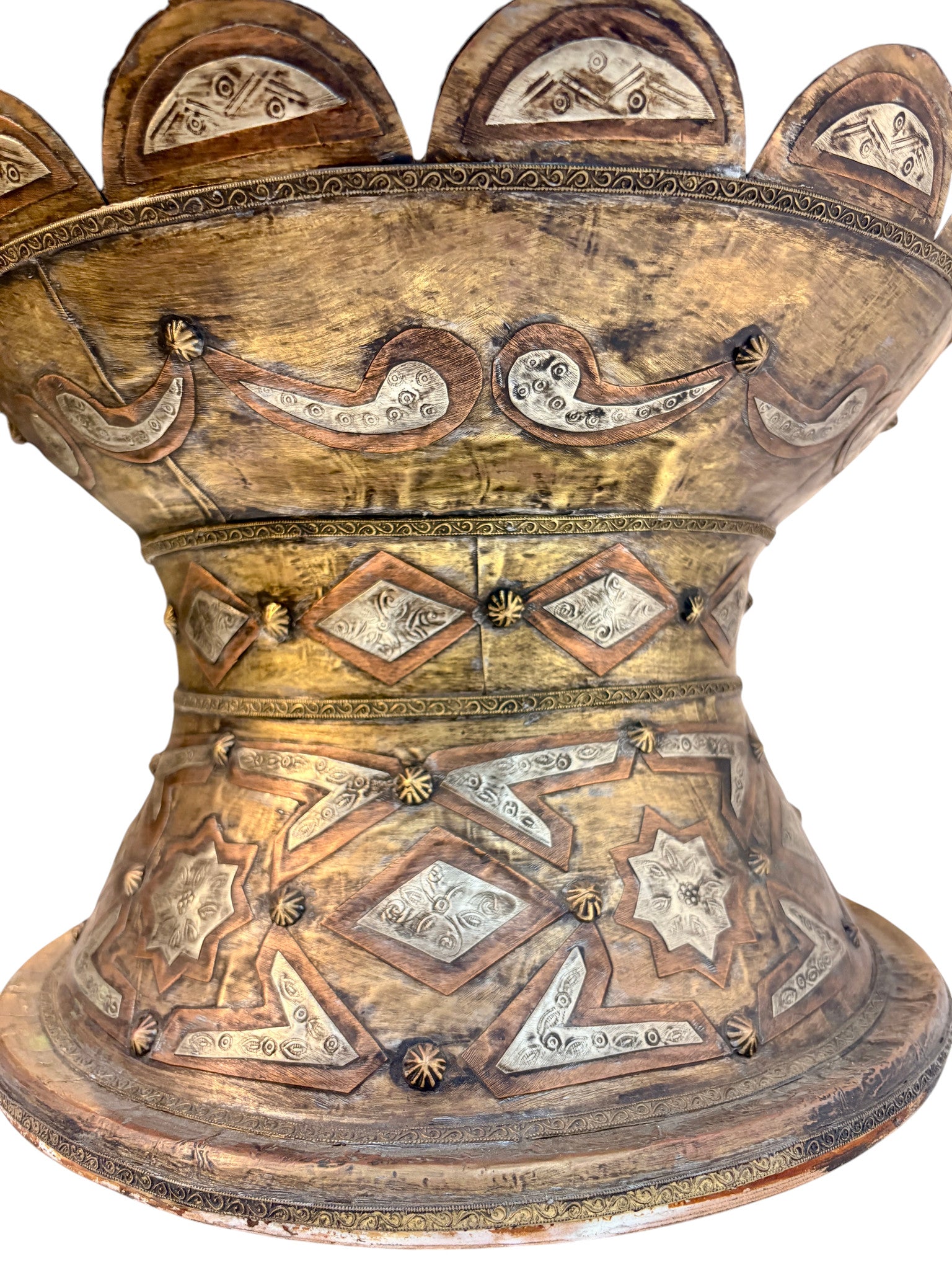 Moroccan Cream Ceramic Amphora with Brass and Silver Metalwork Cladding