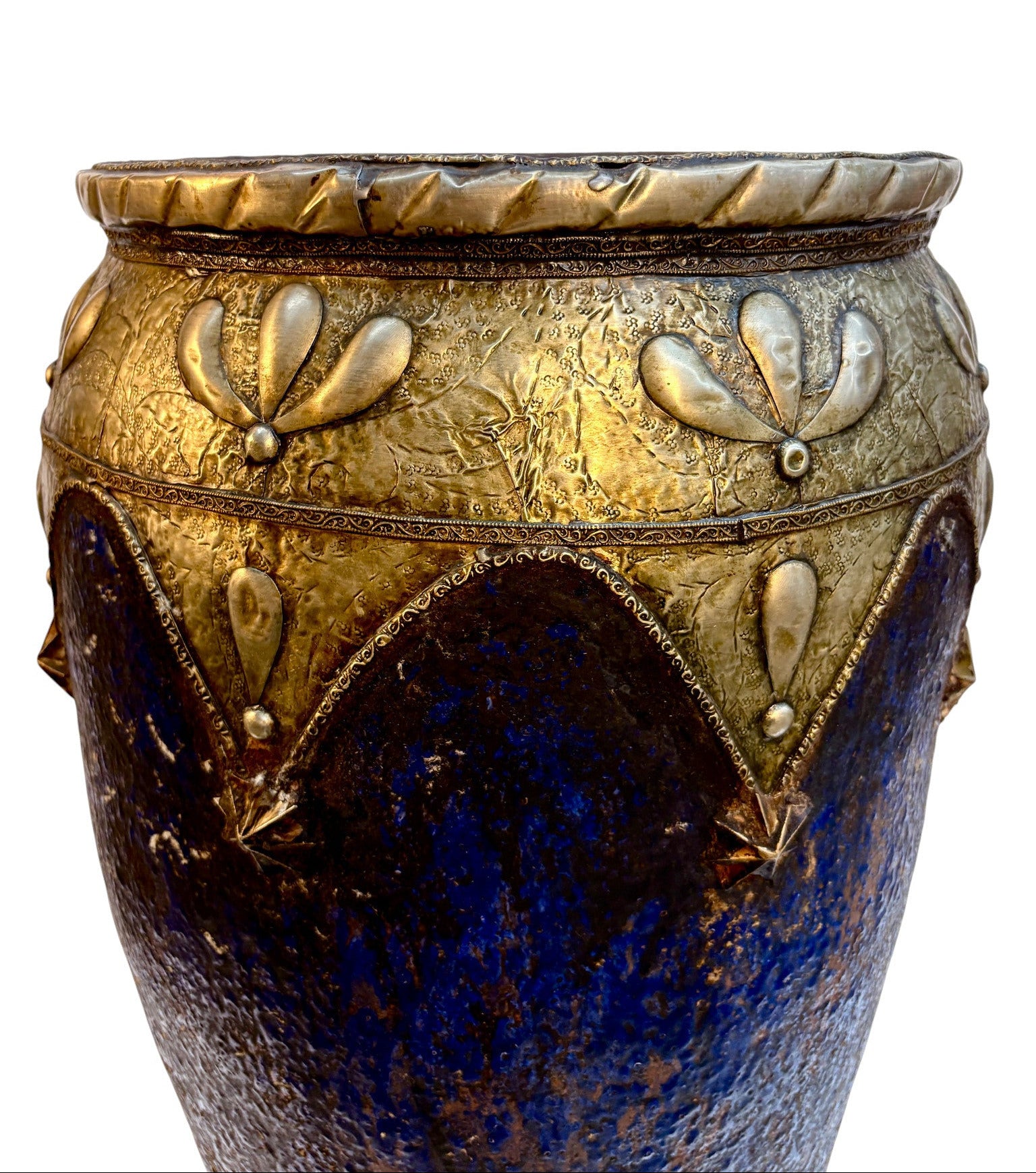 Cobalt Blue Glazed Urn with Brass and Silver Metalwork
