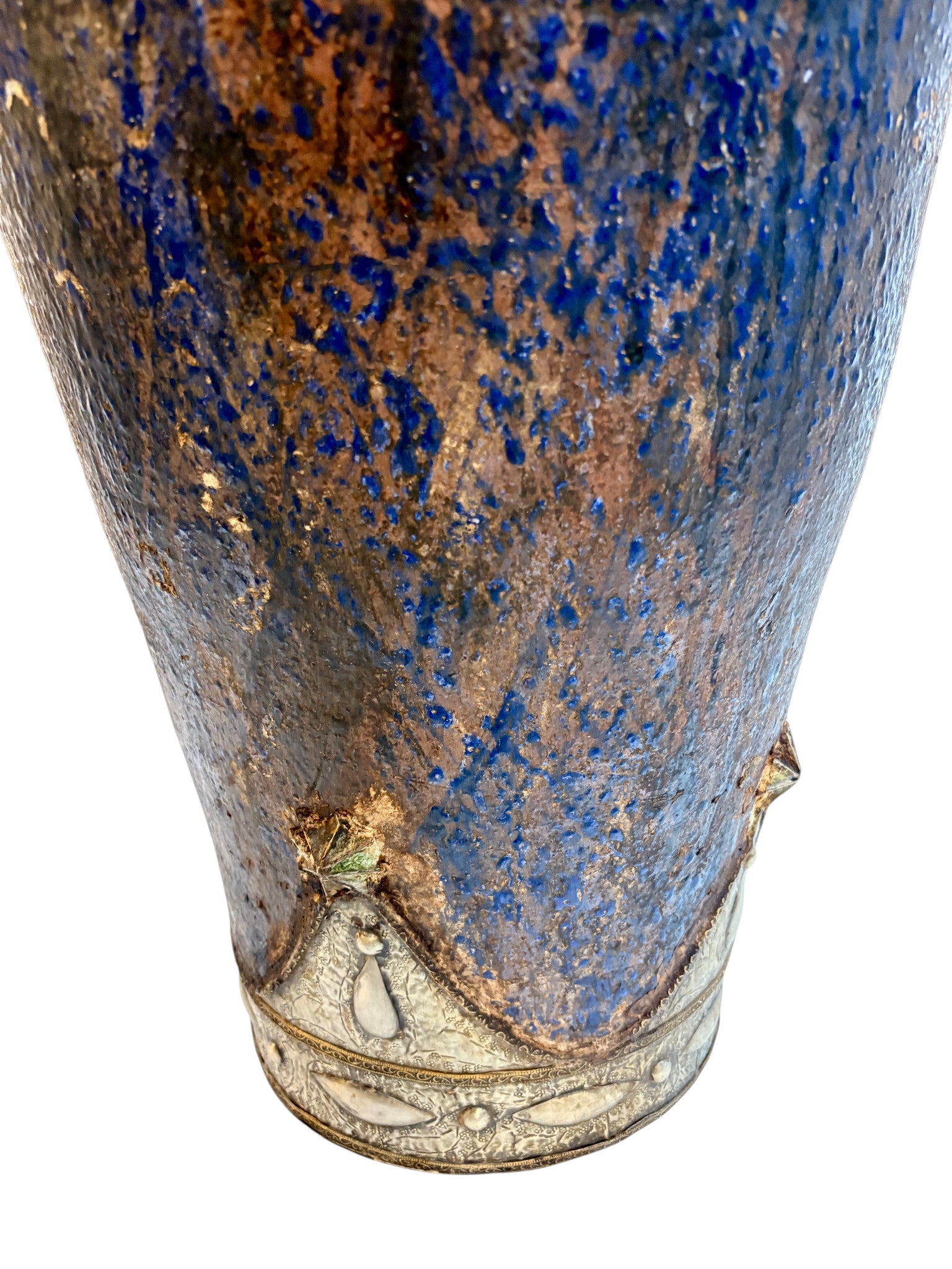 Cobalt Blue Glazed Urn with Brass and Silver Metalwork