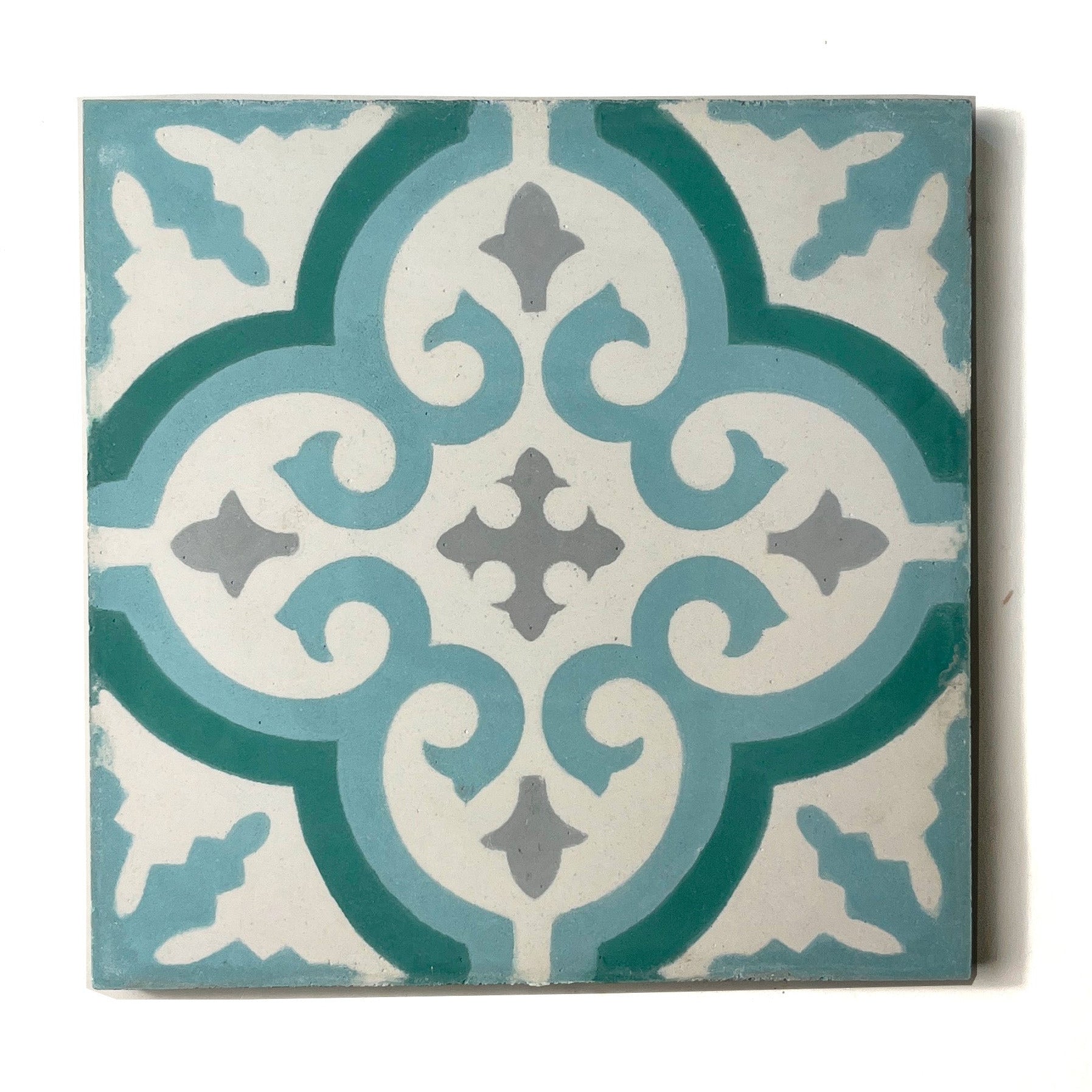 Medina (Teal + Chambray + Gris) Cement Tile